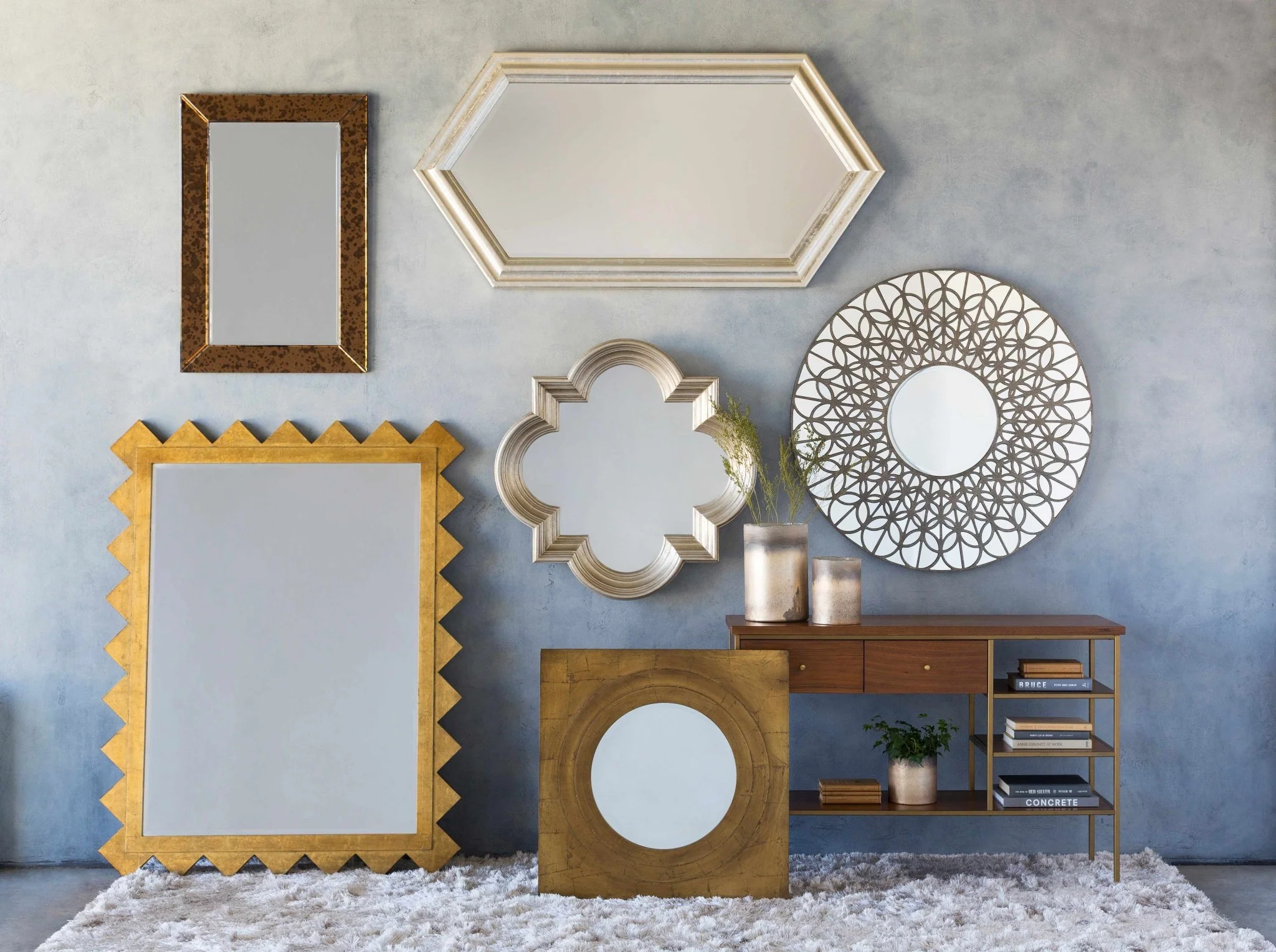 Golden scalloped shaped hanging wall mirror - Image 4