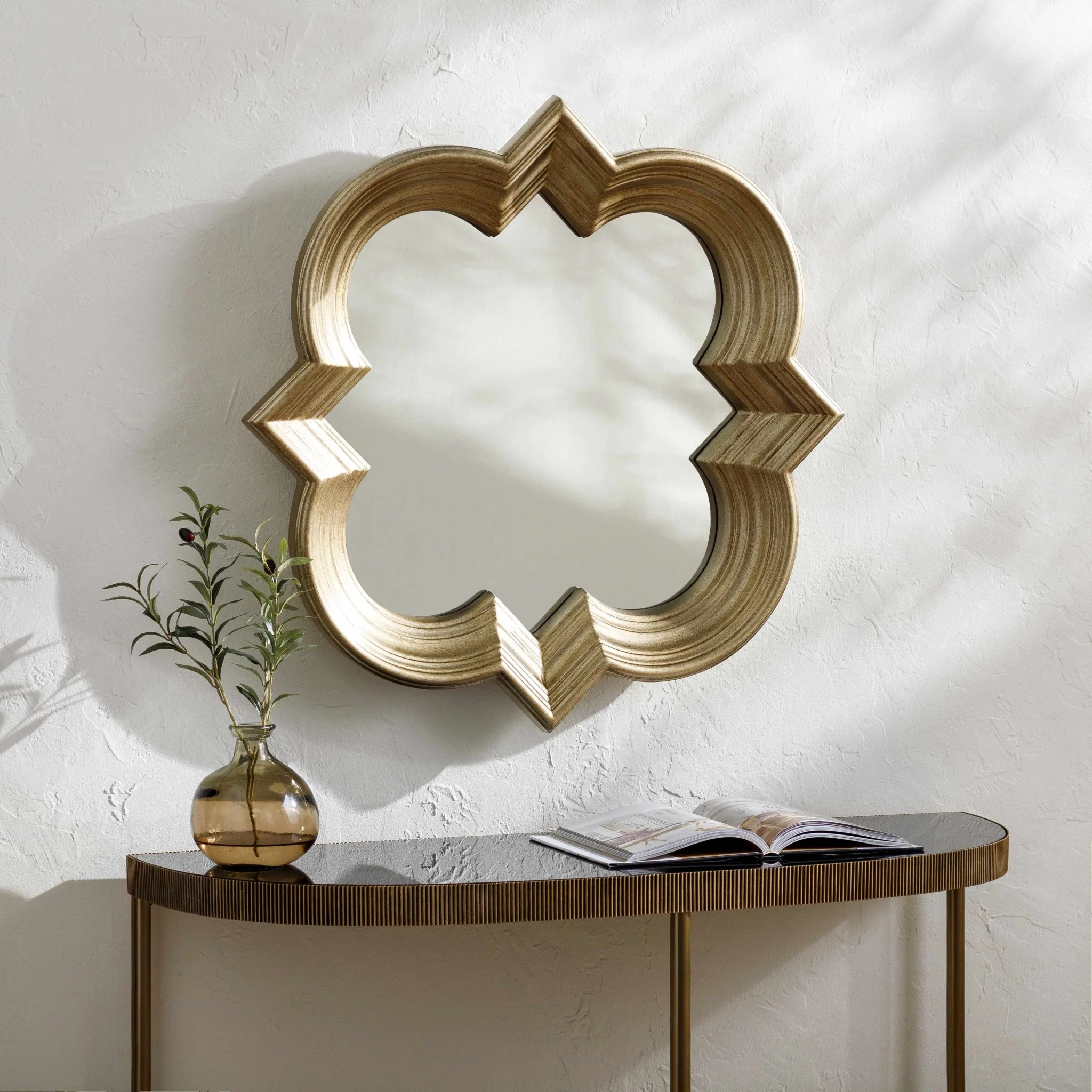 Golden scalloped shaped hanging wall mirror - Image 9
