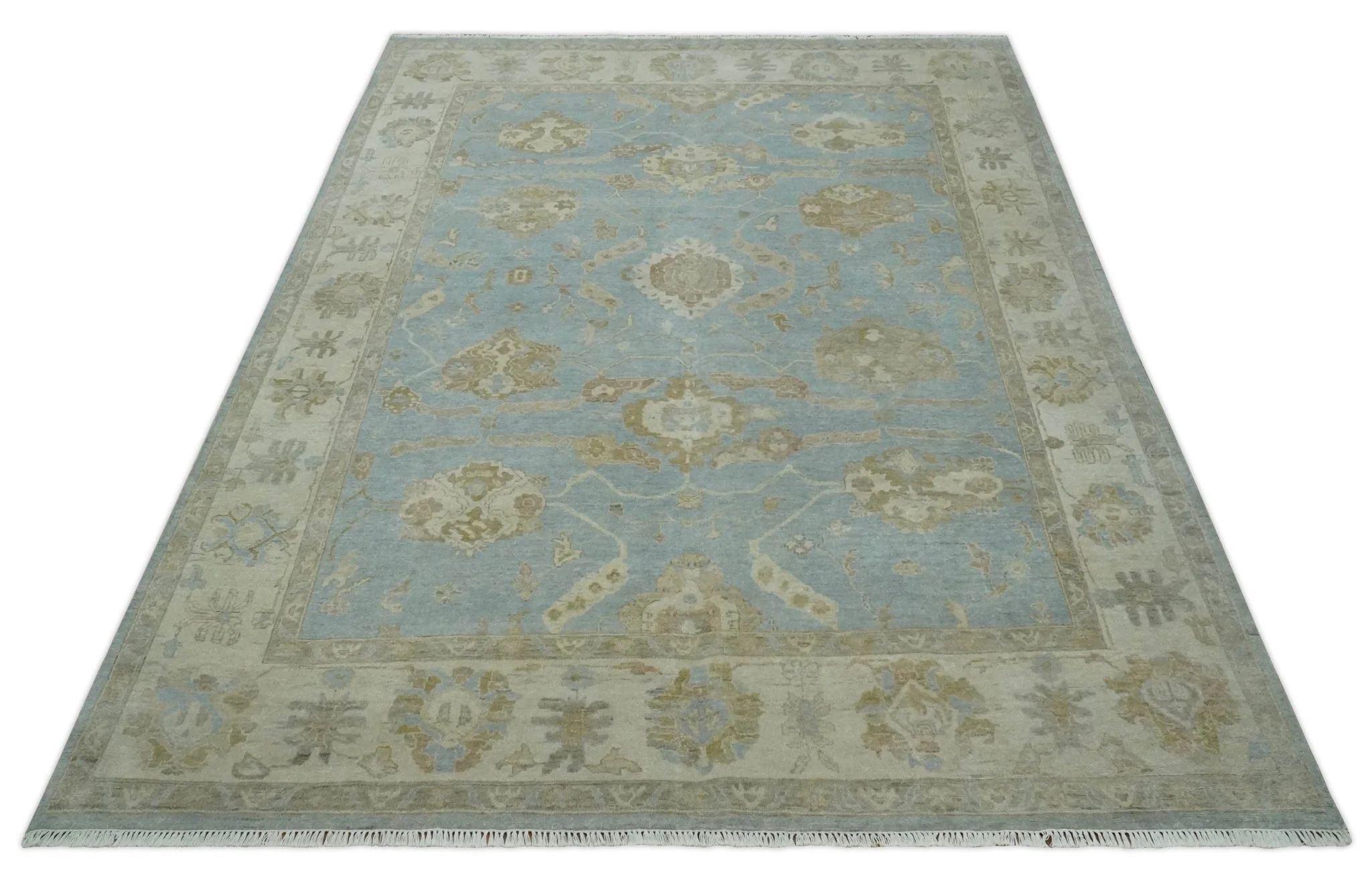 Antique style Gray and Beige Hand knotted Traditional Oushak wool Area Rug - Image 10