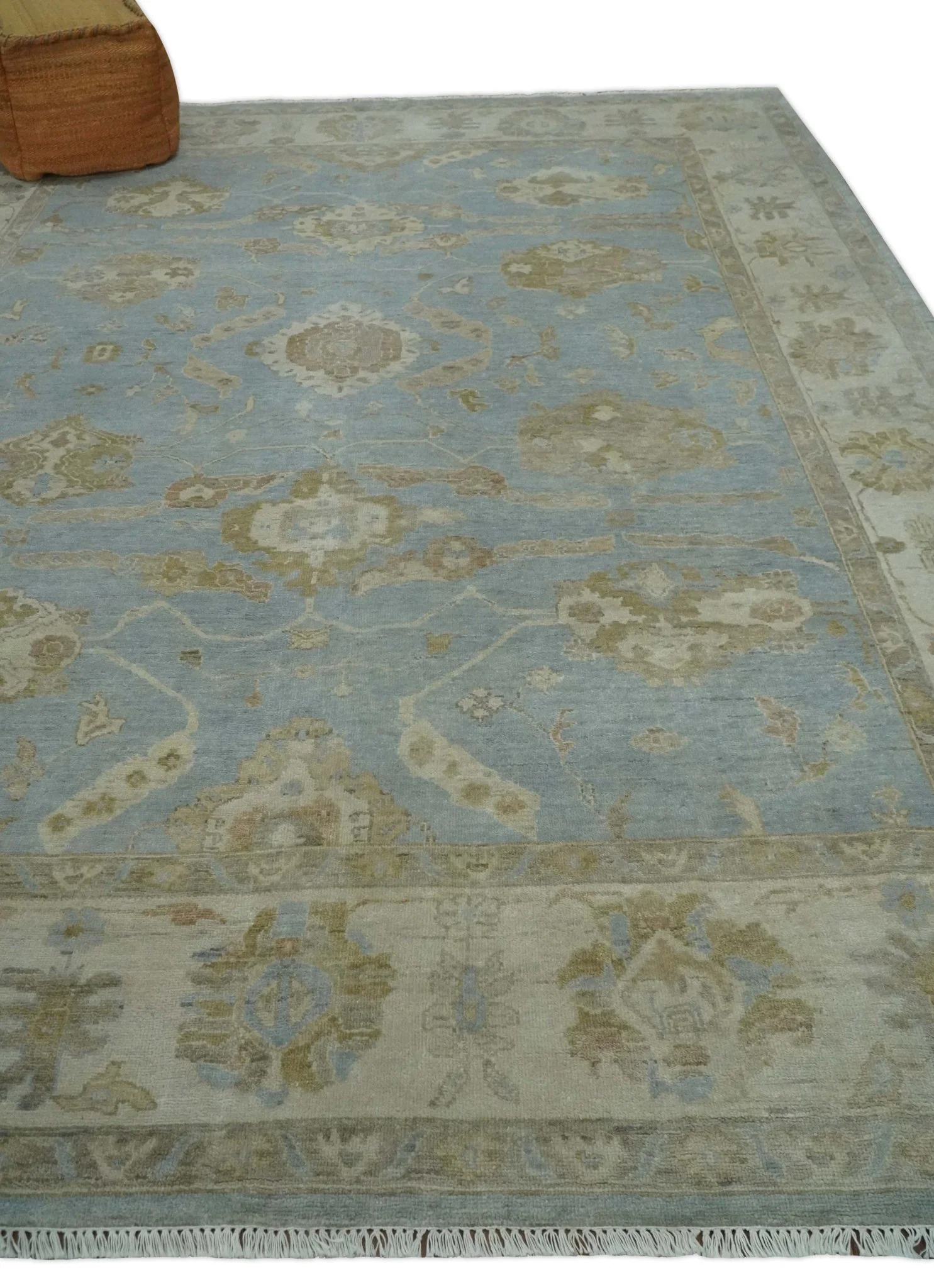 Antique style Gray and Beige Hand knotted Traditional Oushak wool Area Rug - Image 3