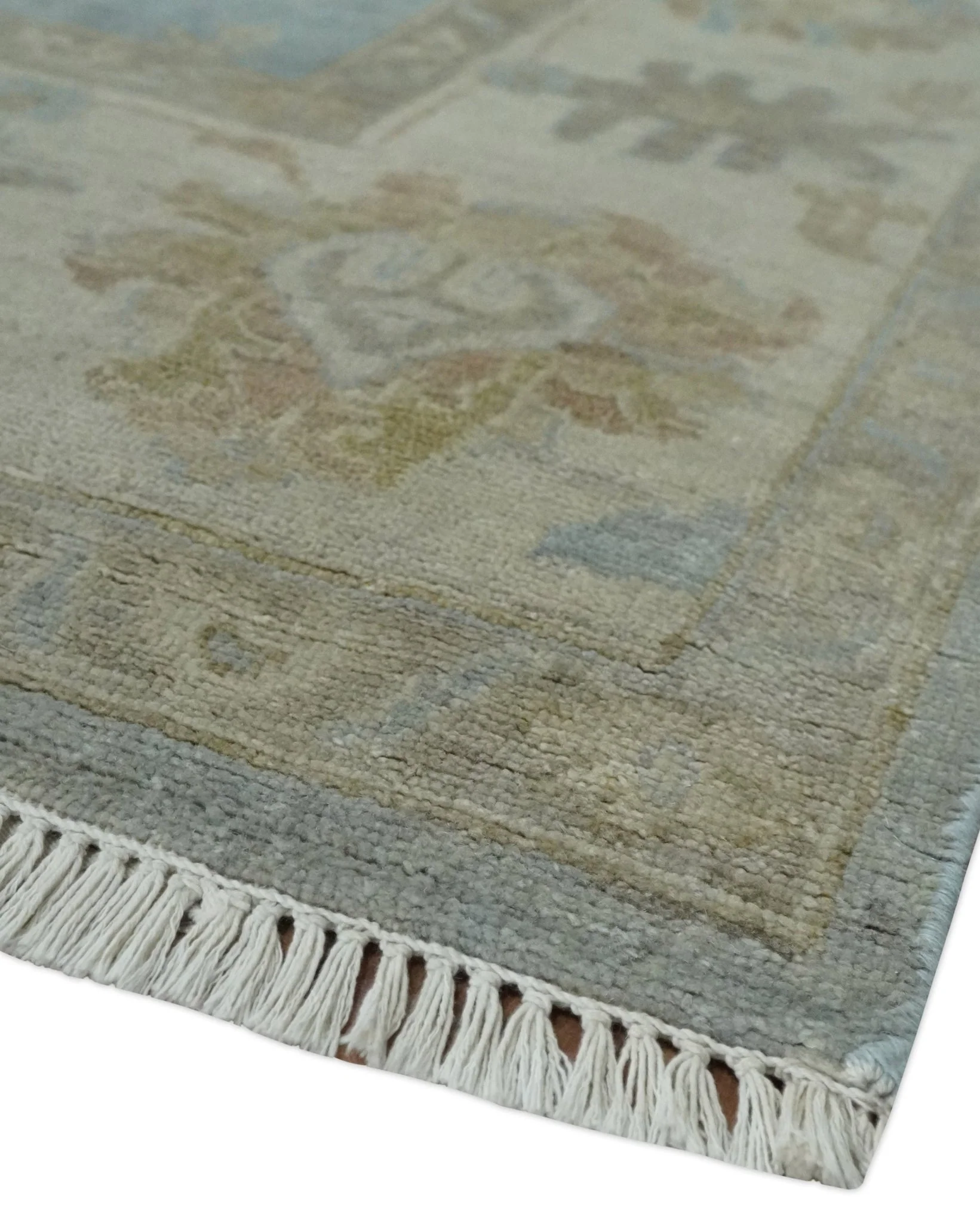 Antique style Gray and Beige Hand knotted Traditional Oushak wool Area Rug - Image 5