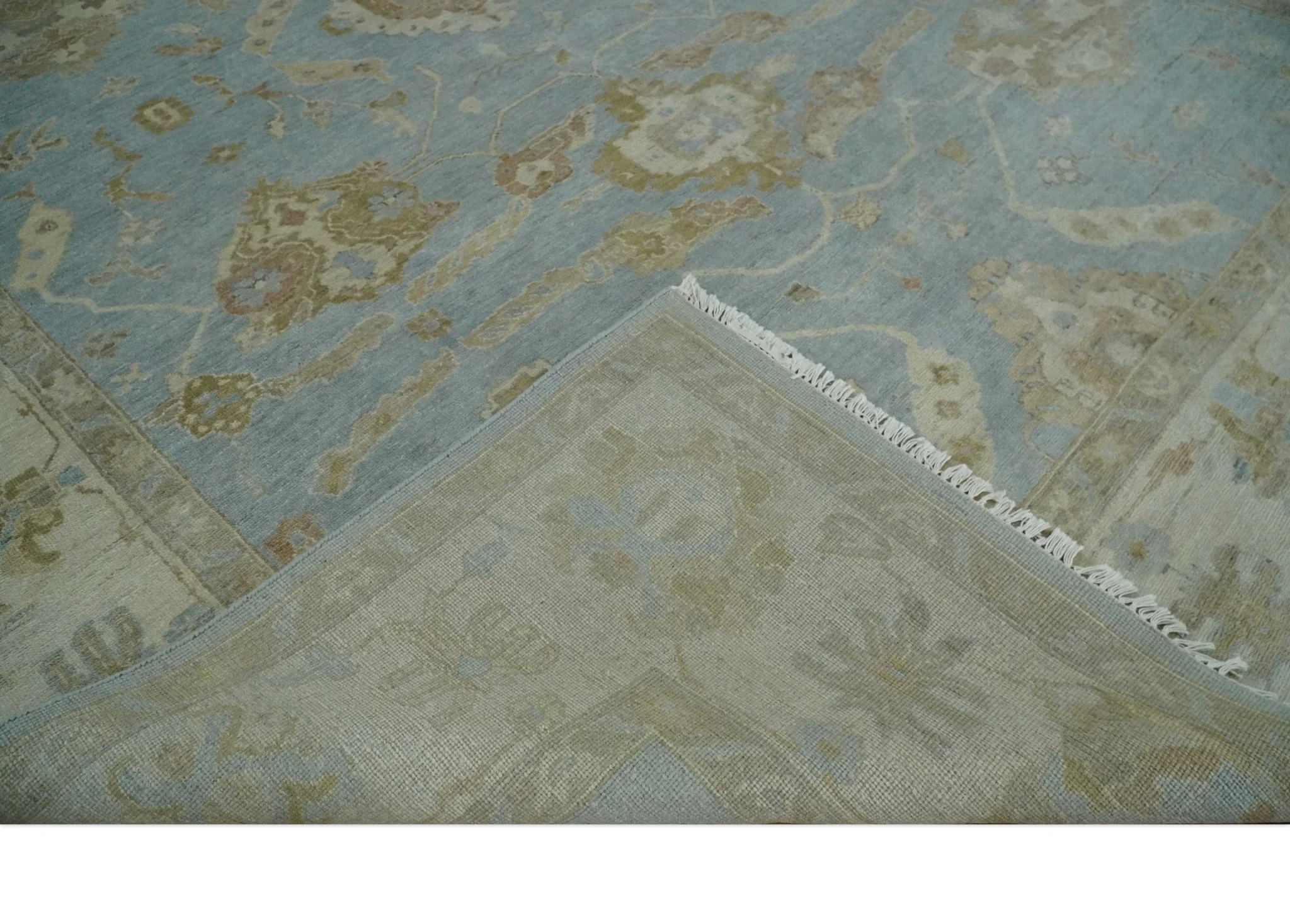 Antique style Gray and Beige Hand knotted Traditional Oushak wool Area Rug - Image 6