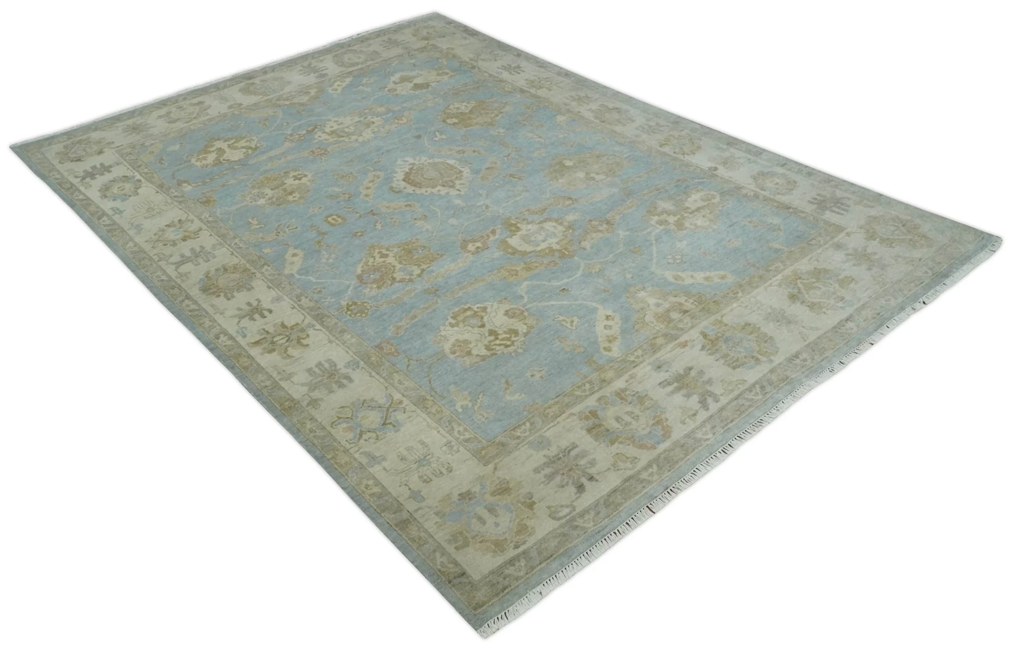 Antique style Gray and Beige Hand knotted Traditional Oushak wool Area Rug - Image 9