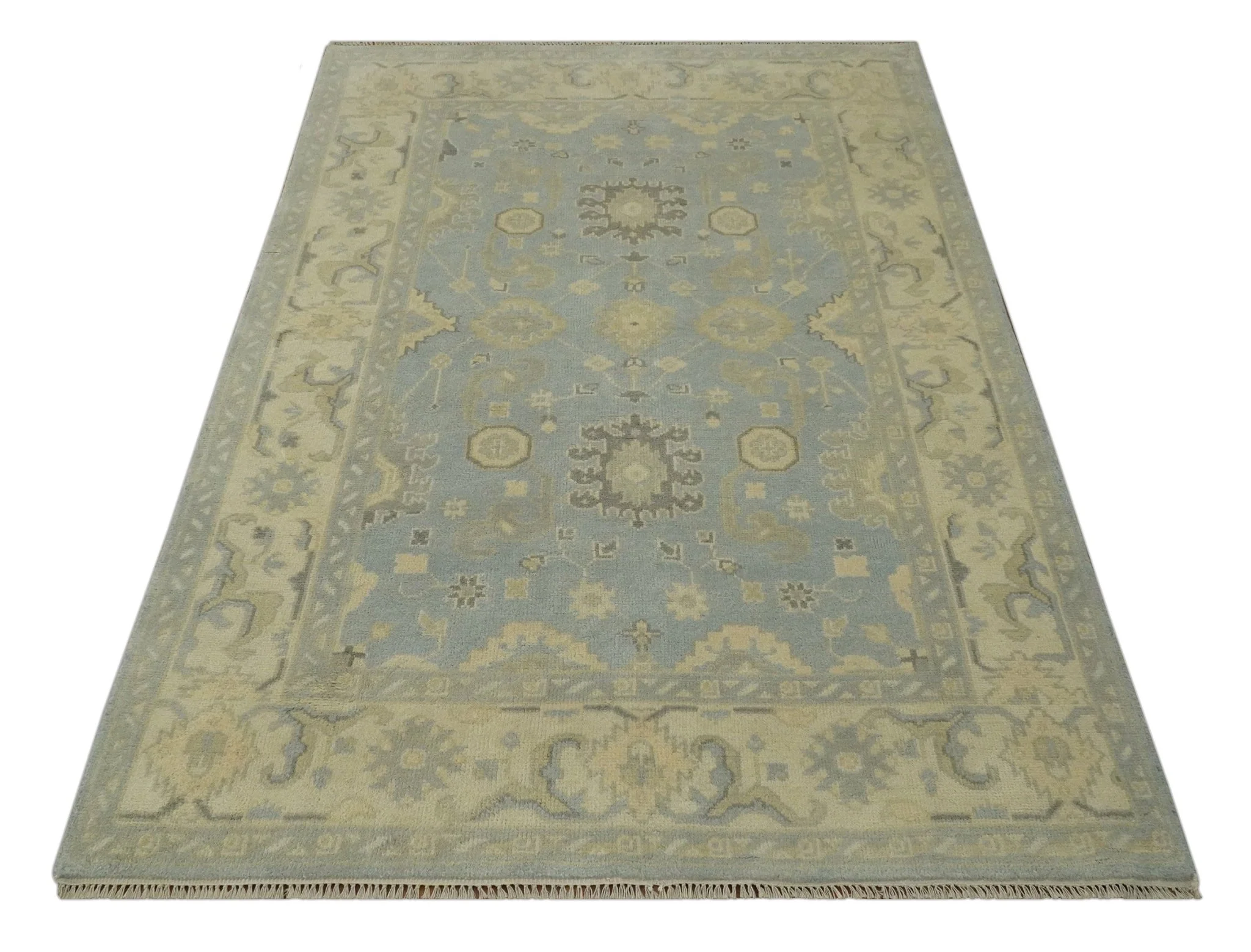 Vintage Style Hand Knotted Gray and Beige 6x9 Traditional Oriental Oushak wool rug - Image 10