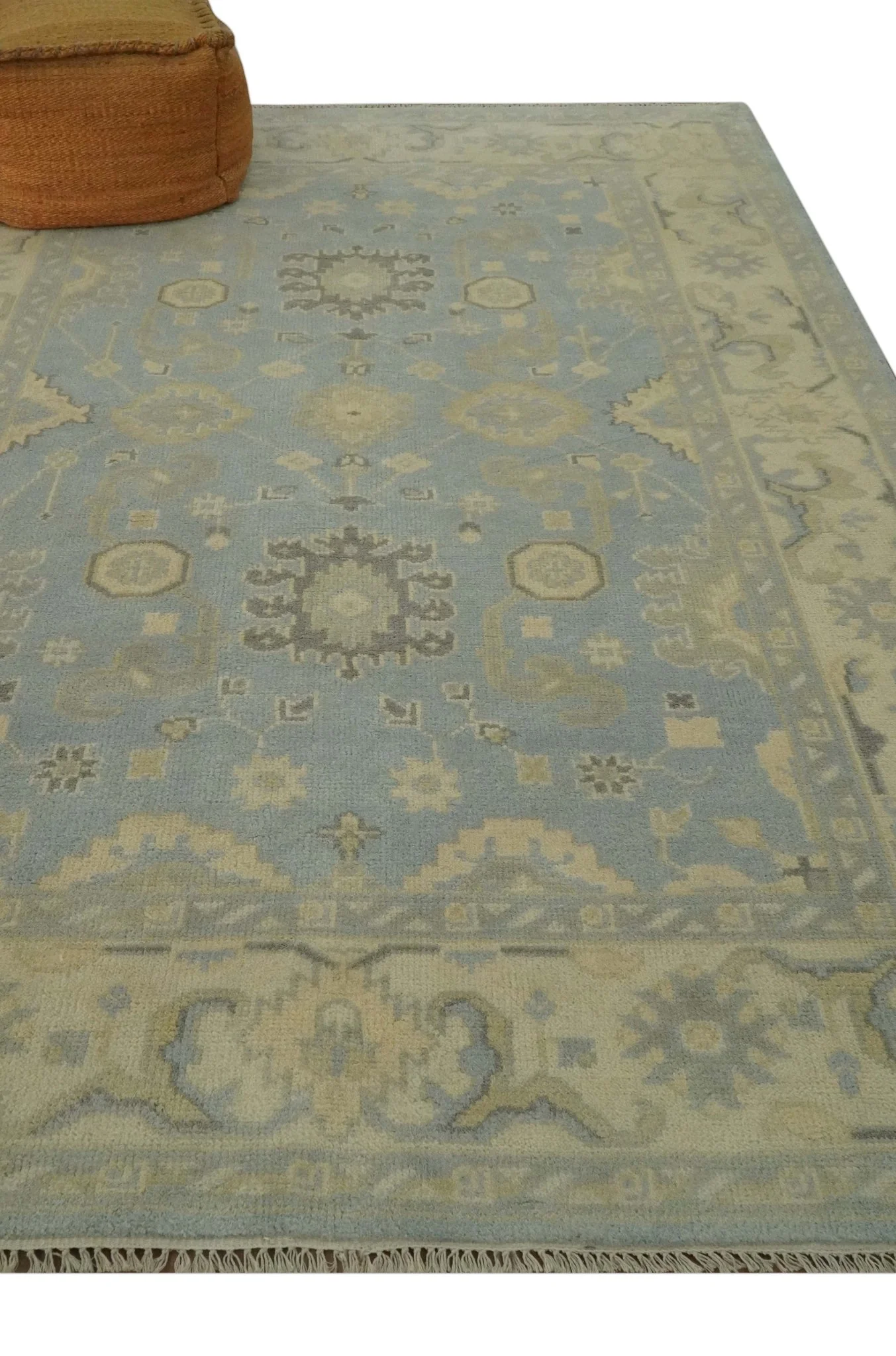 Vintage Style Hand Knotted Gray and Beige 6x9 Traditional Oriental Oushak wool rug - Image 3