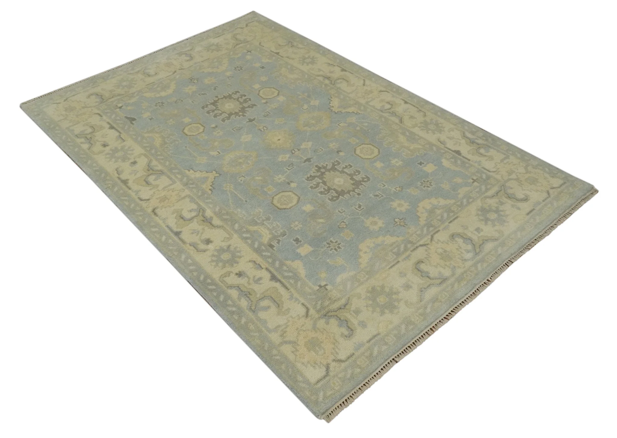 Vintage Style Hand Knotted Gray and Beige 6x9 Traditional Oriental Oushak wool rug - Image 9
