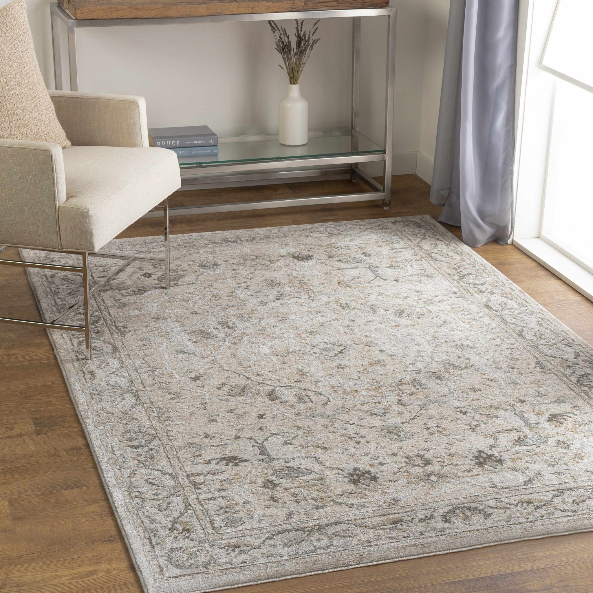 Gray And Beige Traditional Style medallion Rug - Image 14