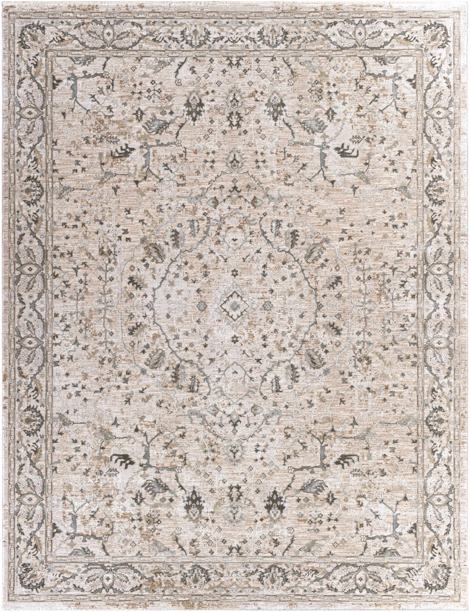 Gray And Beige Traditional Style medallion Rug - Image 2
