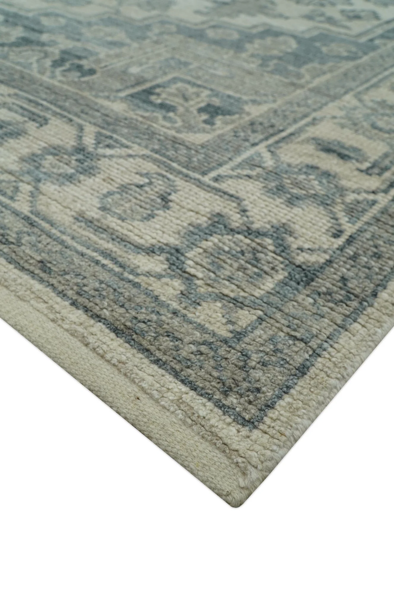 Gray And Beige Turkish Design Hand Knotted Custom Made Wool And Linen Rug - Image 4