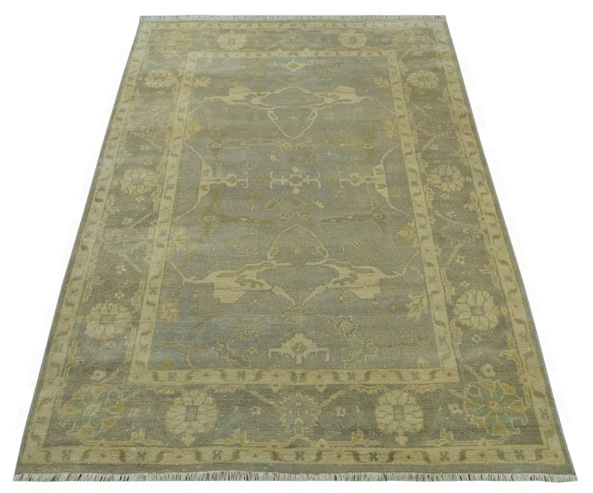 Gray And Beige Traditional Oushak Design Hand Knotted 5.6x8.6 wool area rug - Image 11