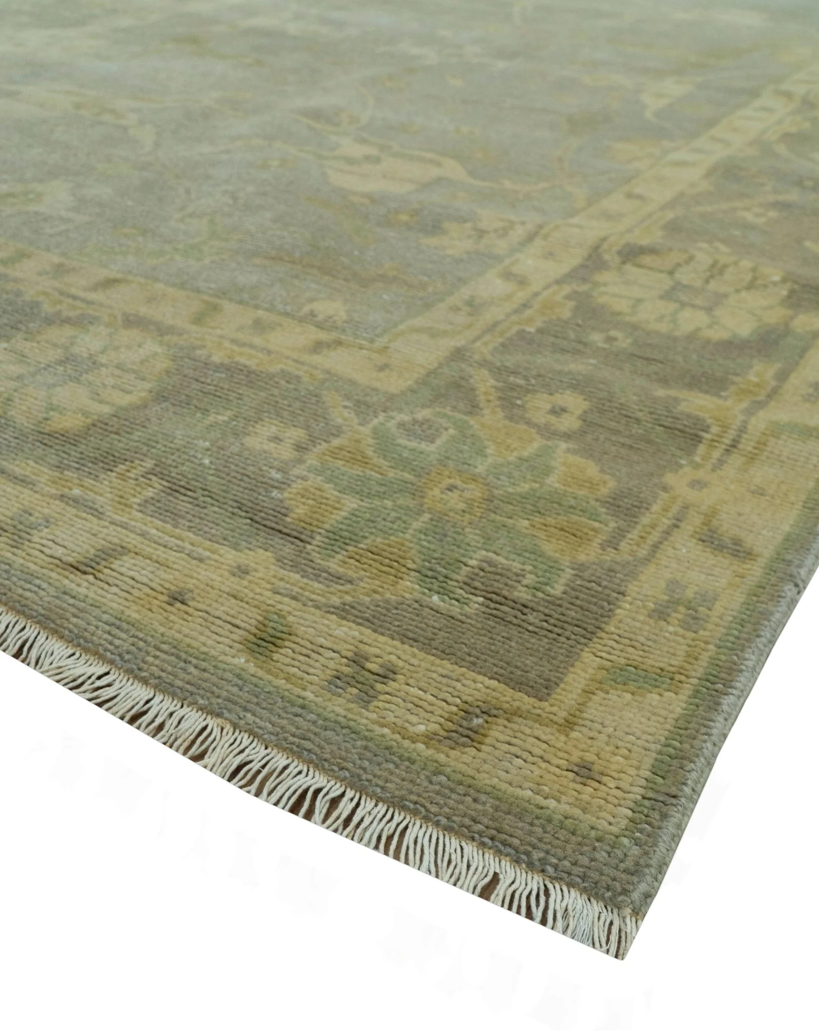 Gray And Beige Traditional Oushak Design Hand Knotted 5.6x8.6 wool area rug - Image 9