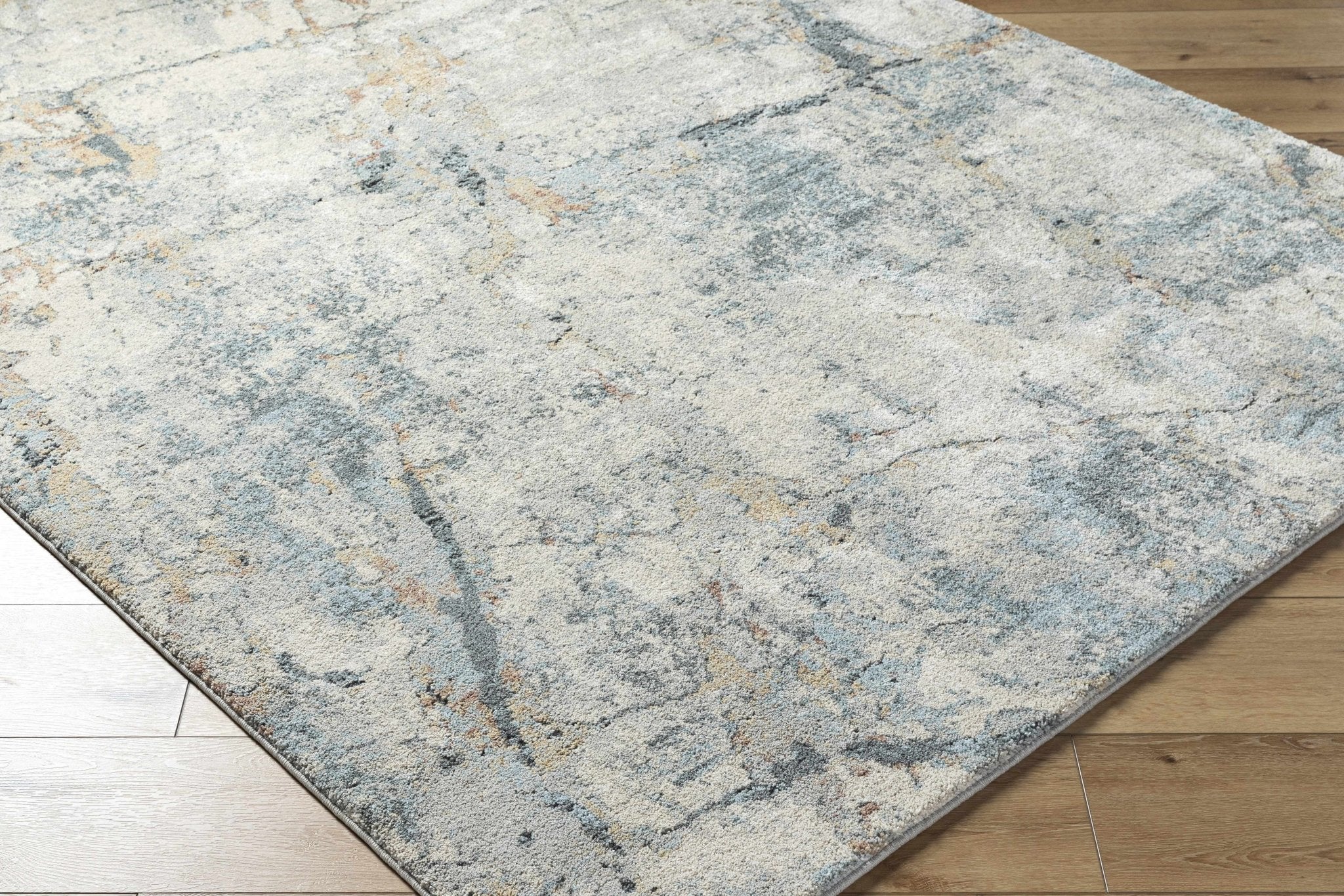 Gray And Blue Modern Abstract Design Machine Woven Rug - Image 3