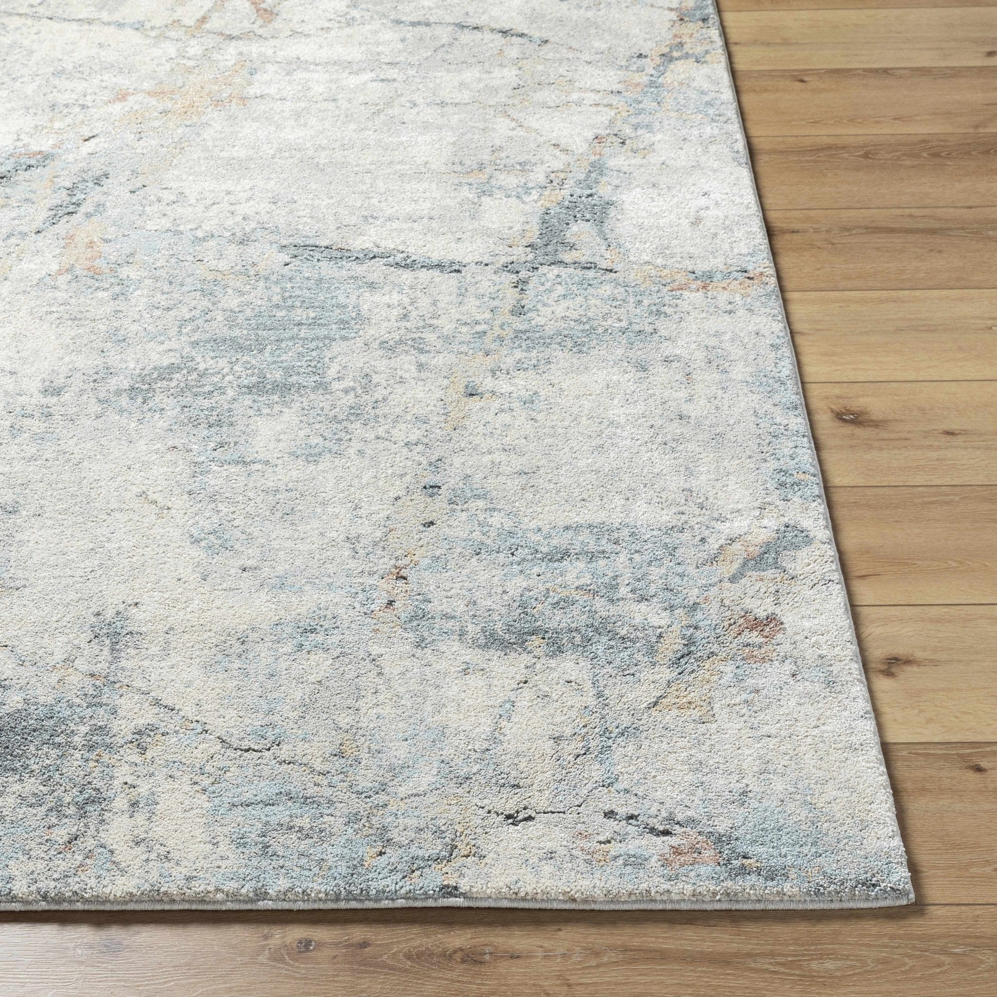 Gray And Blue Modern Abstract Design Machine Woven Rug - Image 4
