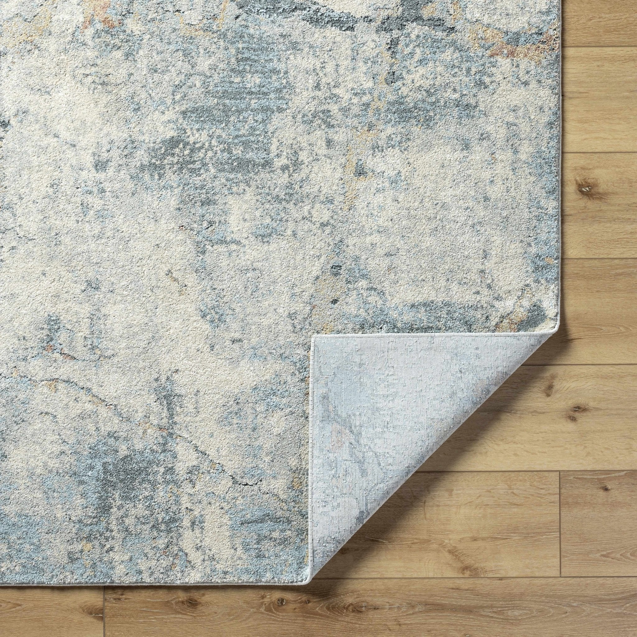 Gray And Blue Modern Abstract Design Machine Woven Rug - Image 5