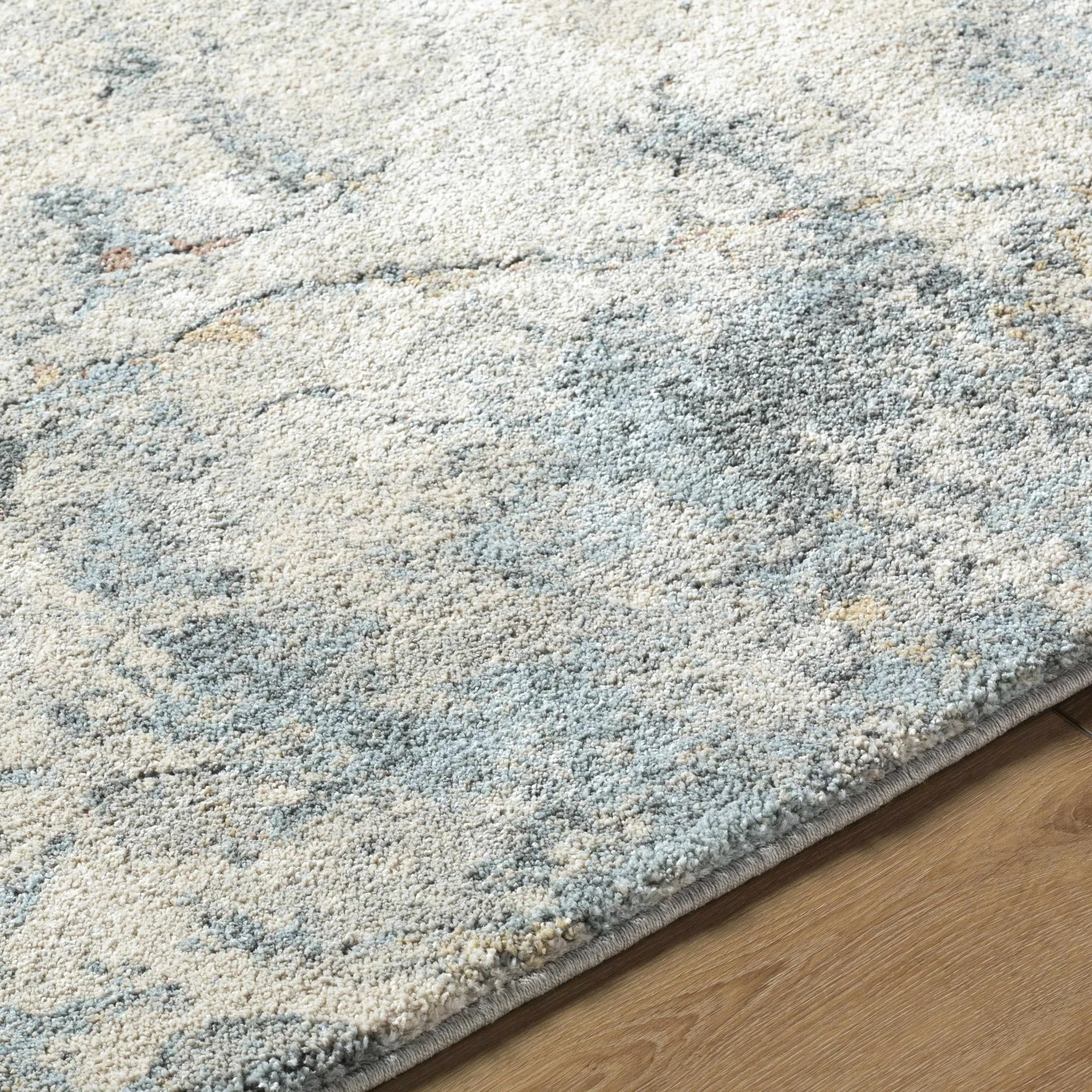 Gray And Blue Modern Abstract Design Machine Woven Rug - Image 7