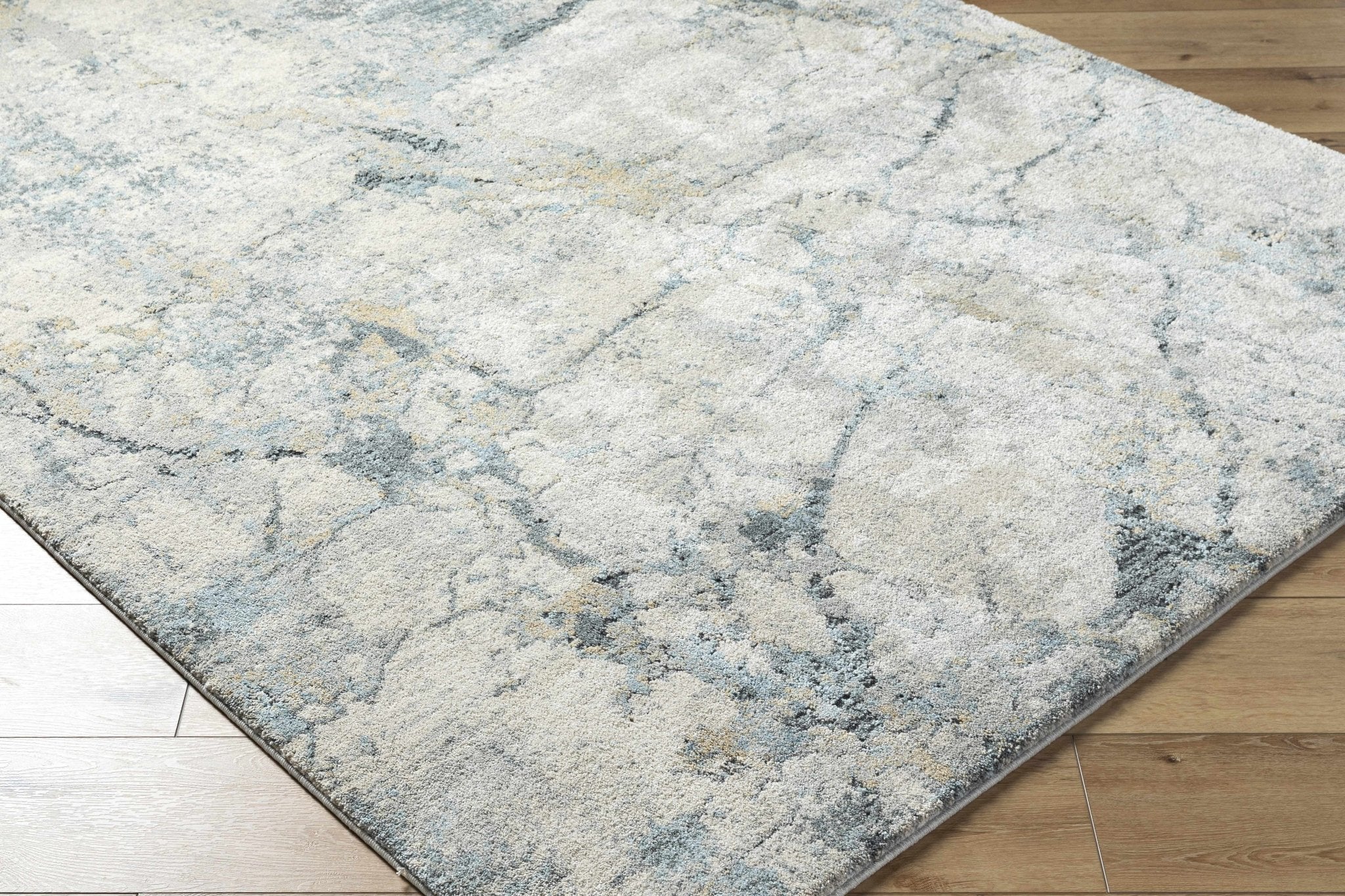 Gray And Blue Modern Abstract Design Machine Woven Rug - Image 3