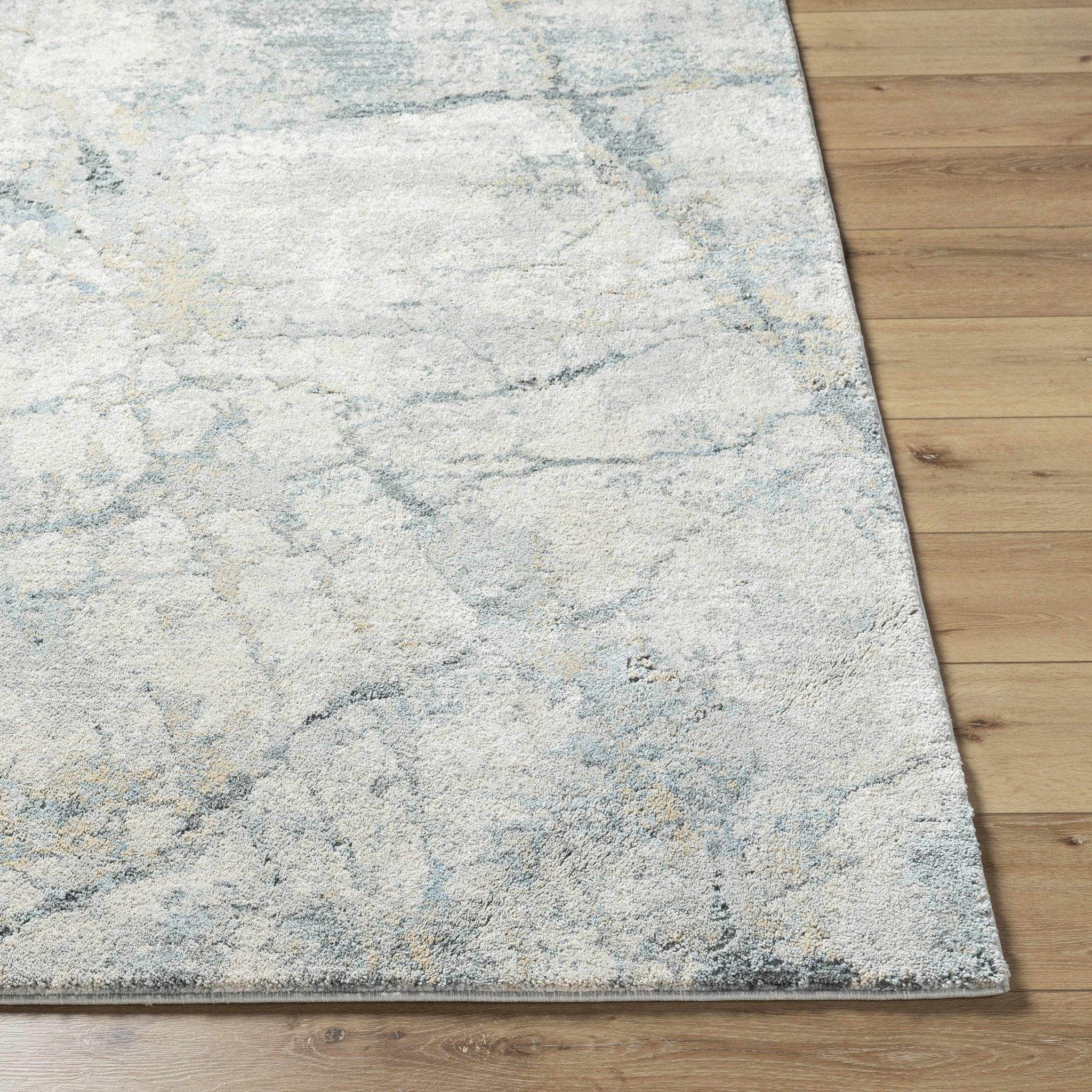 Gray And Blue Modern Abstract Design Machine Woven Rug - Image 4