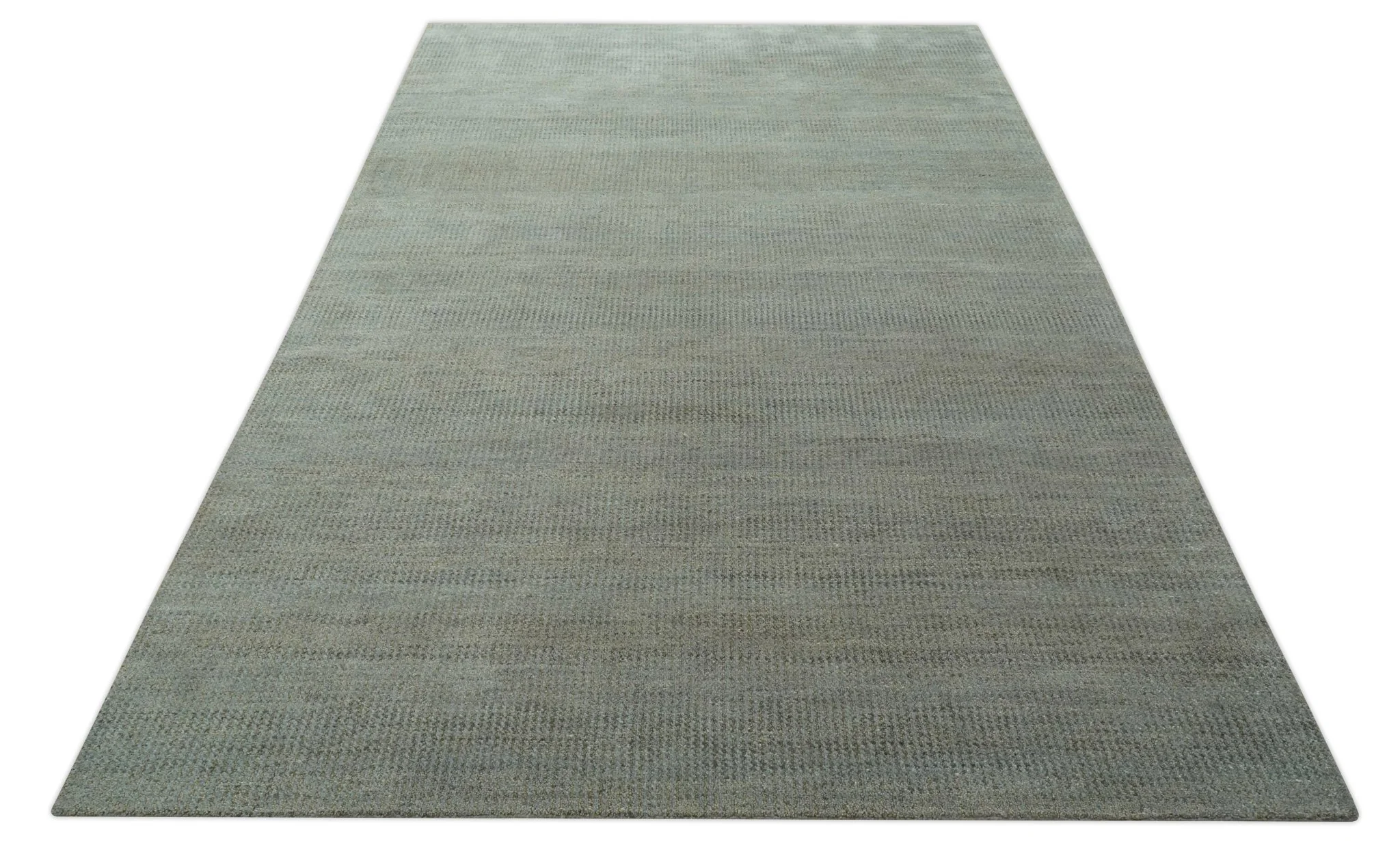 Custom Made Contemporary Blue and Brown Hand Knotted wool Area Rug - Image 10