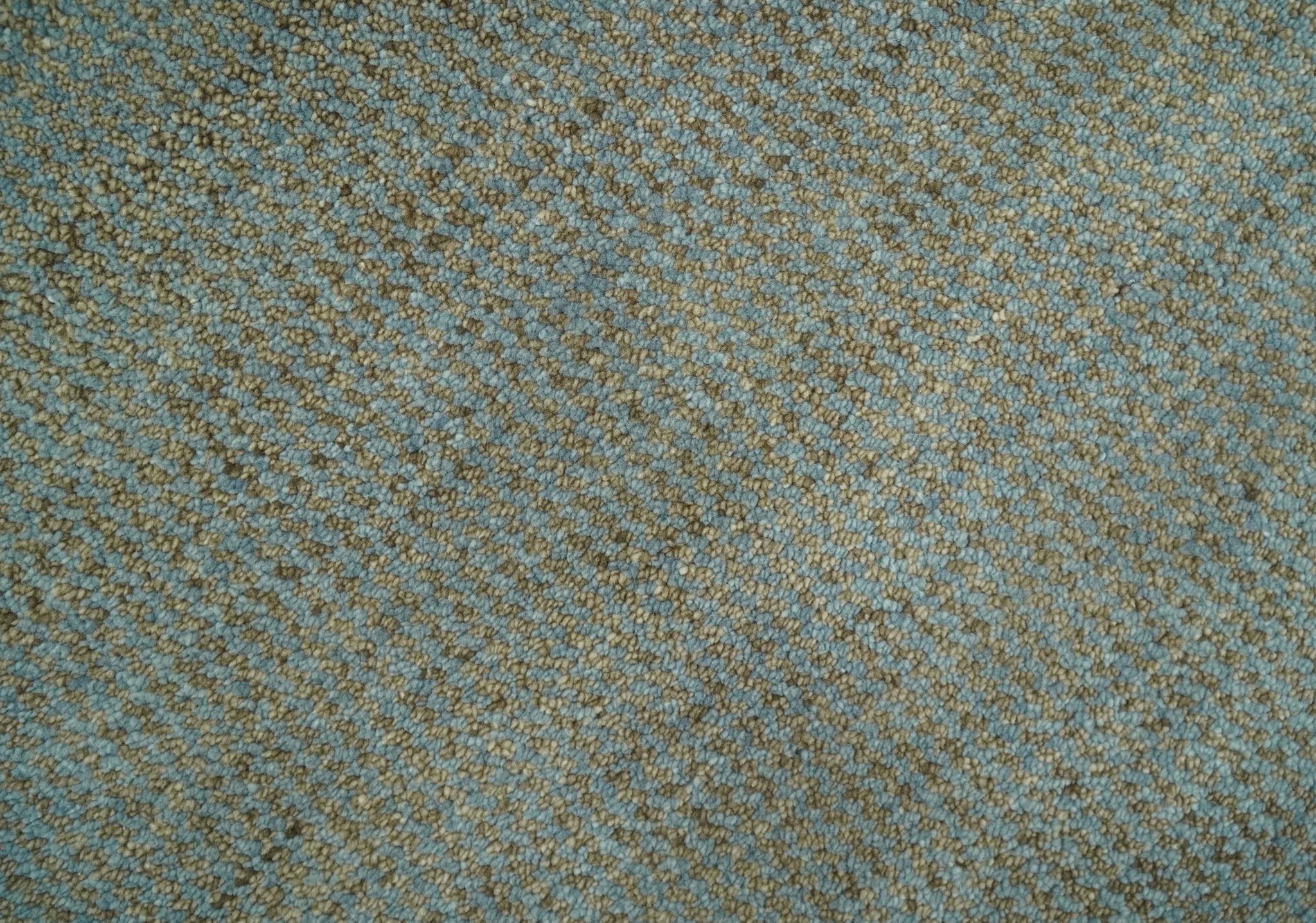 Custom Made Contemporary Blue and Brown Hand Knotted wool Area Rug - Image 4