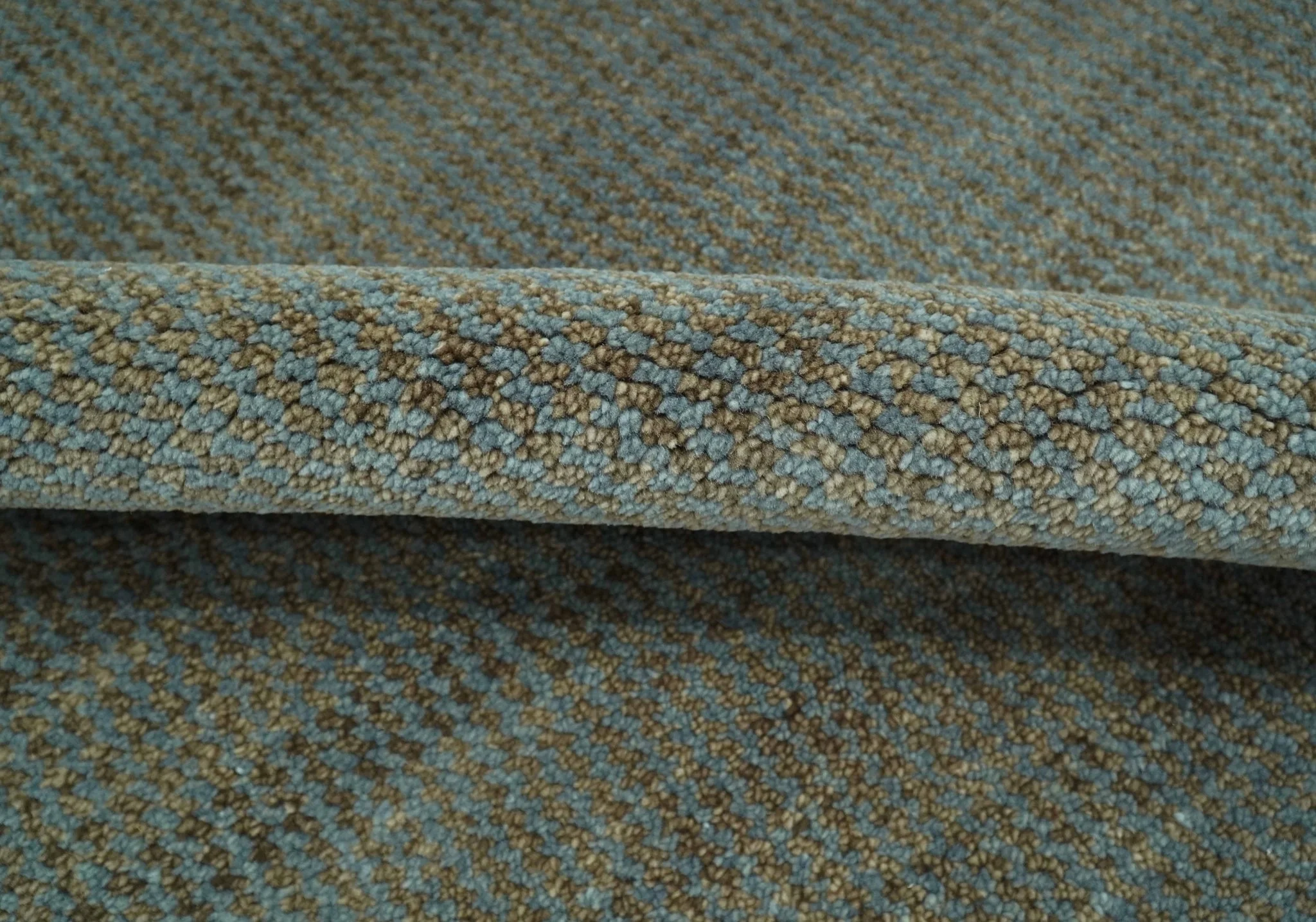 Custom Made Contemporary Blue and Brown Hand Knotted wool Area Rug - Image 6