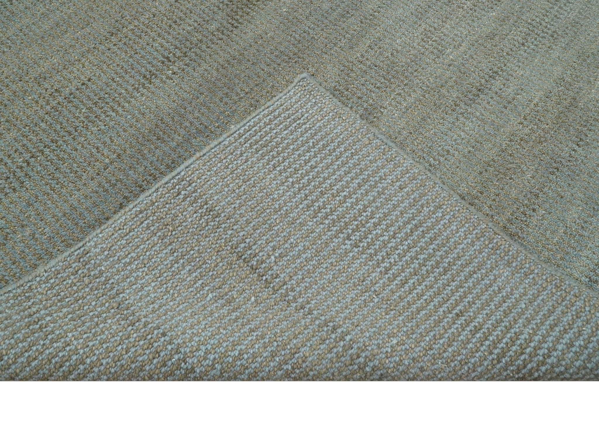 Custom Made Contemporary Blue and Brown Hand Knotted wool Area Rug - Image 7