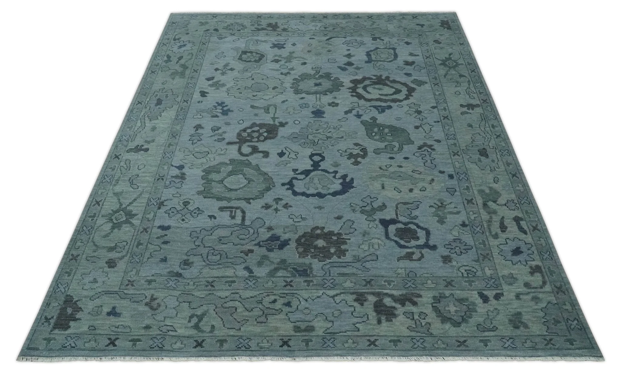 Gray and Charcoal Antique look Hand knotted Traditional Oushak wool Area Rug - Image 10