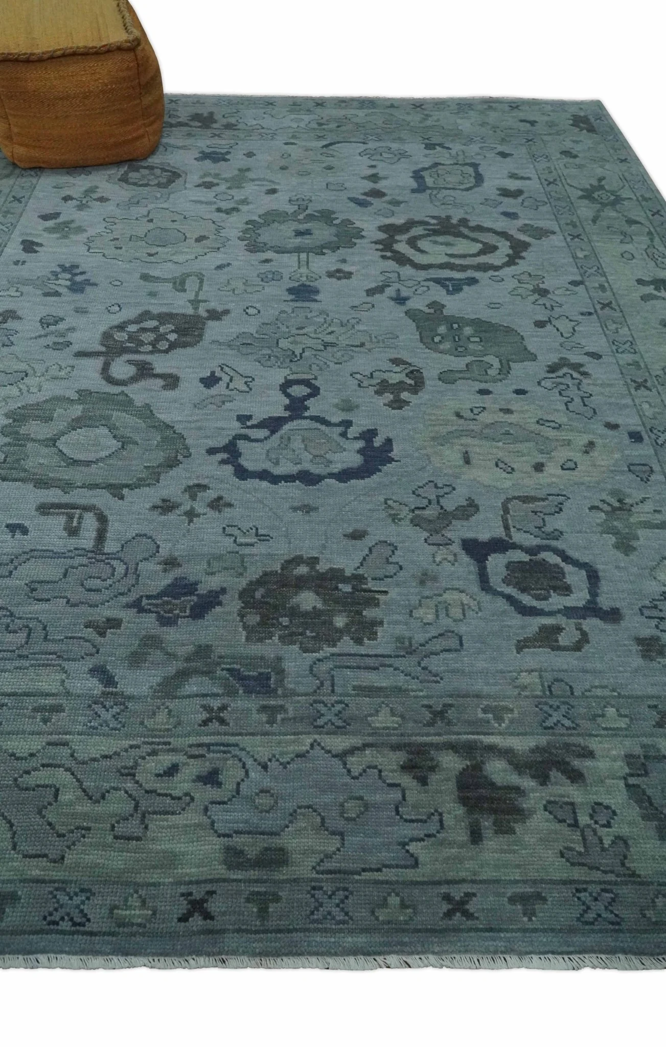 Gray and Charcoal Antique look Hand knotted Traditional Oushak wool Area Rug - Image 3