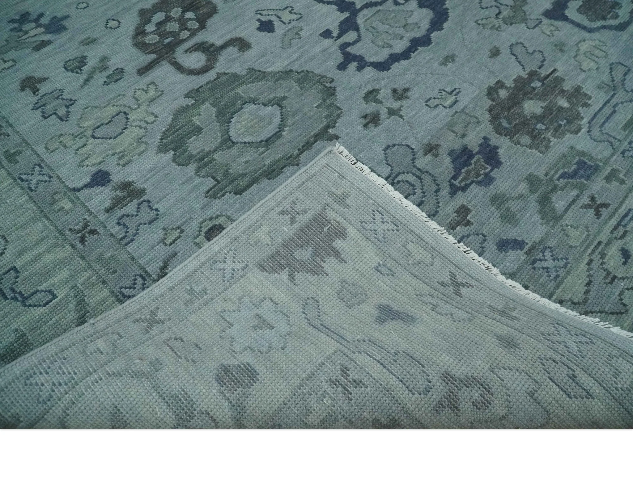 Gray and Charcoal Antique look Hand knotted Traditional Oushak wool Area Rug - Image 7