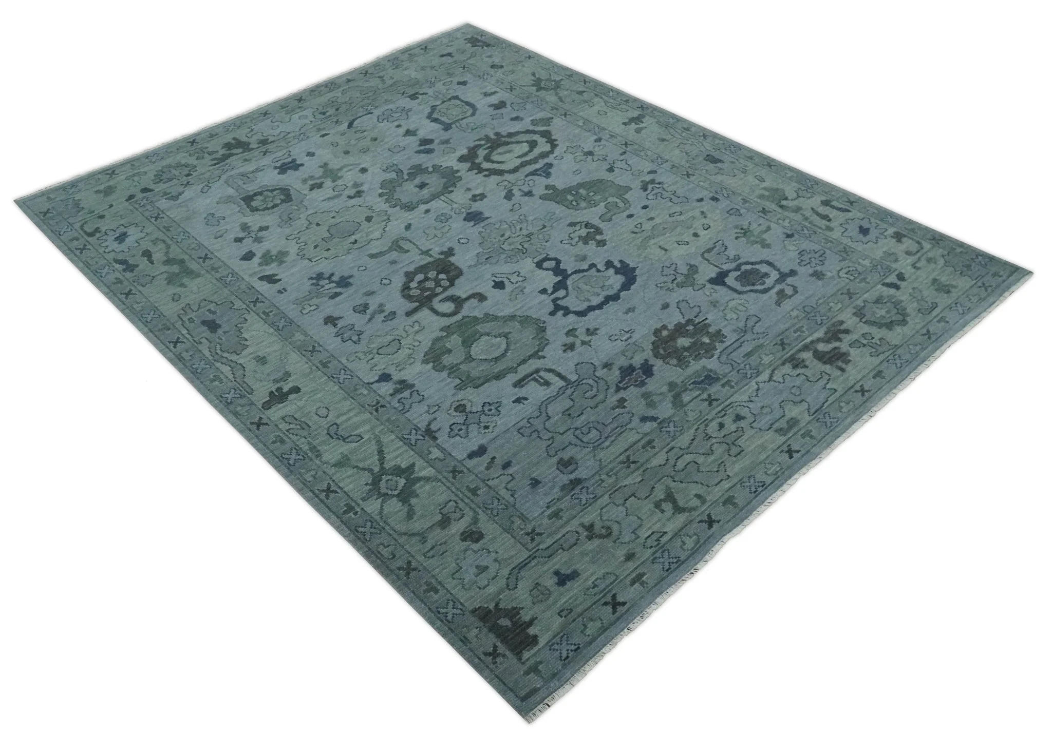 Gray and Charcoal Antique look Hand knotted Traditional Oushak wool Area Rug - Image 9
