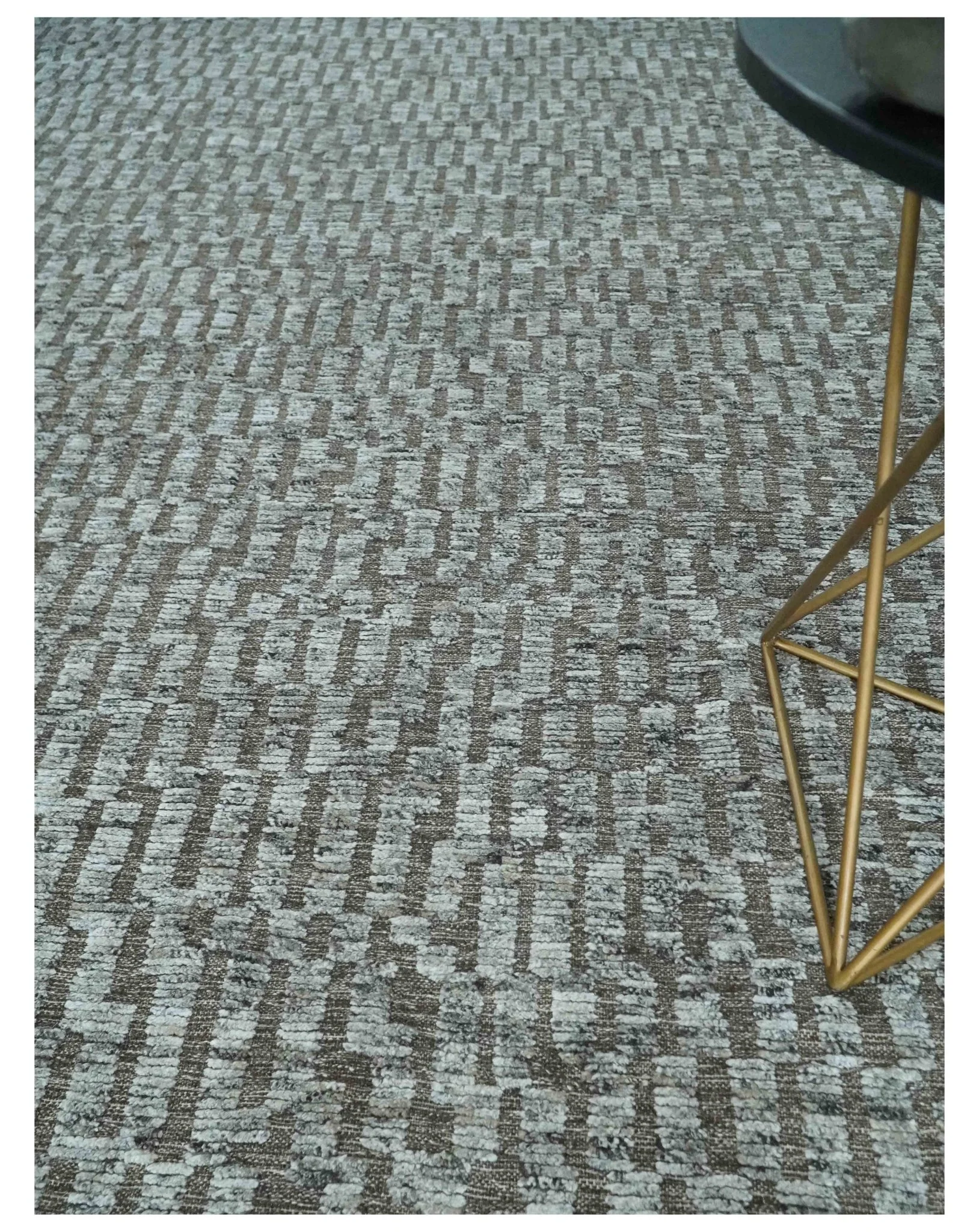Gray and Charcoal Geometrical Bricks Design Hand carved Texture Hand Knotted 10x14 Wool and Silk Area Rug - Image 2