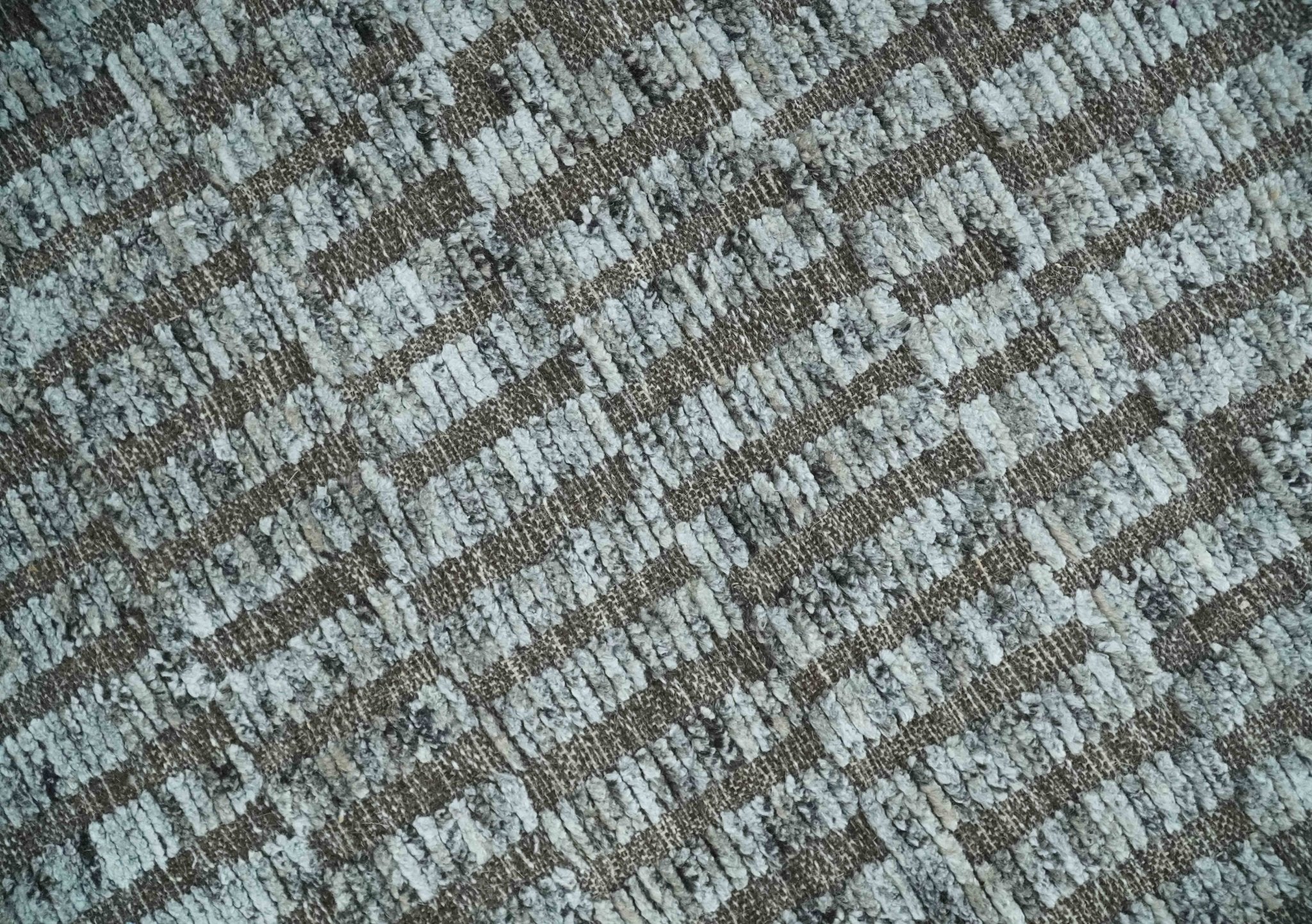 Gray and Charcoal Geometrical Bricks Design Hand carved Texture Hand Knotted 10x14 Wool and Silk Area Rug - Image 4