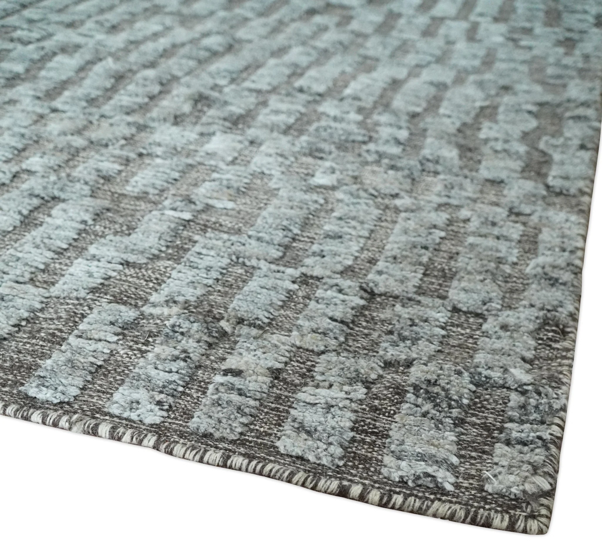 Gray and Charcoal Geometrical Bricks Design Hand carved Texture Hand Knotted 10x14 Wool and Silk Area Rug - Image 5