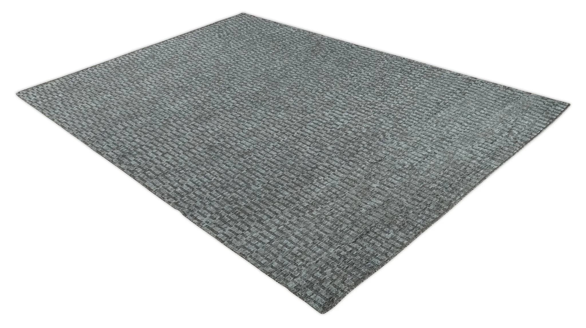 Gray and Charcoal Geometrical Bricks Design Hand carved Texture Hand Knotted 10x14 Wool and Silk Area Rug - Image 9