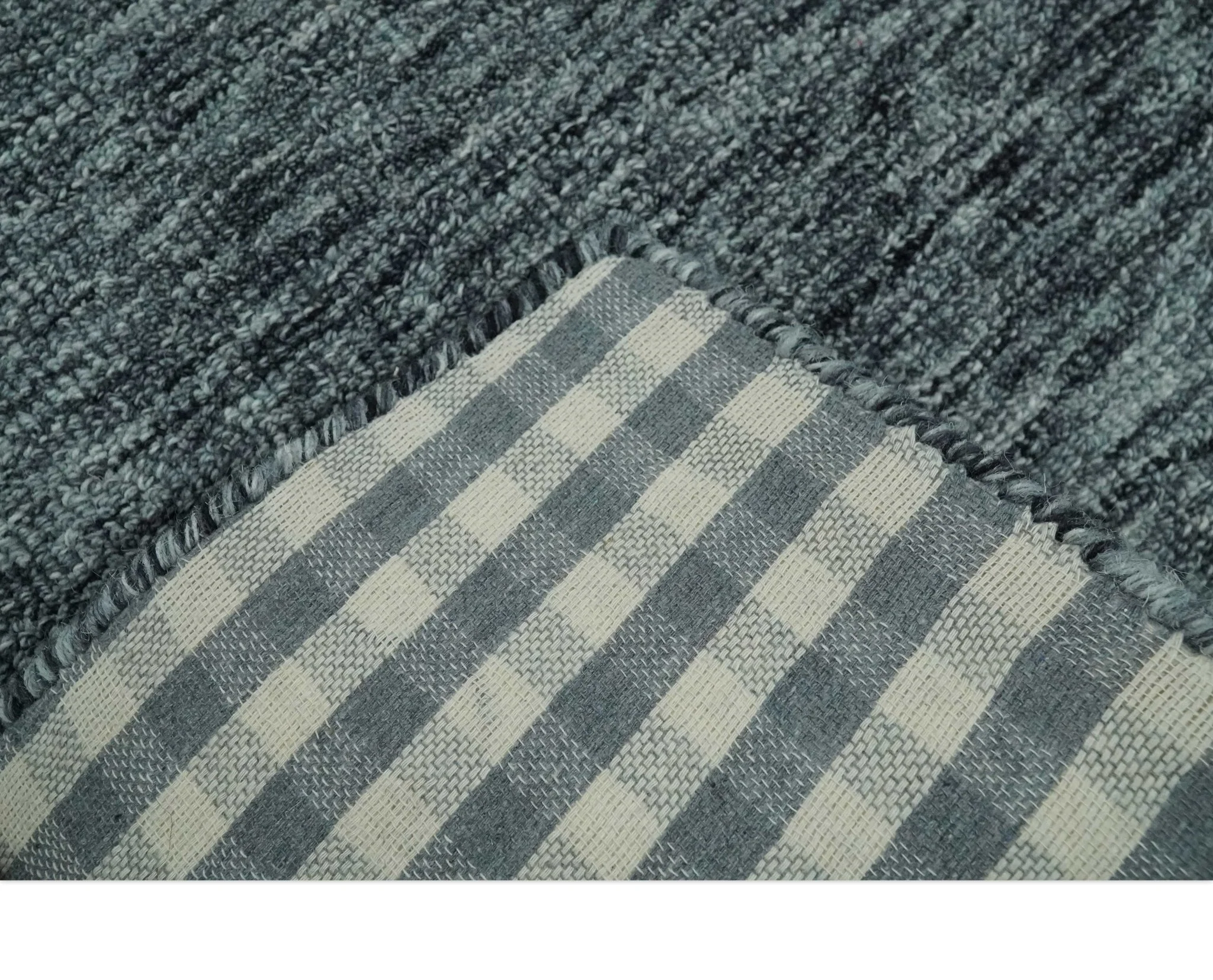 Gray and Charcoal Solid Shaded Hand Tufted Natural Multi Size Wool Area Rug - Image 6
