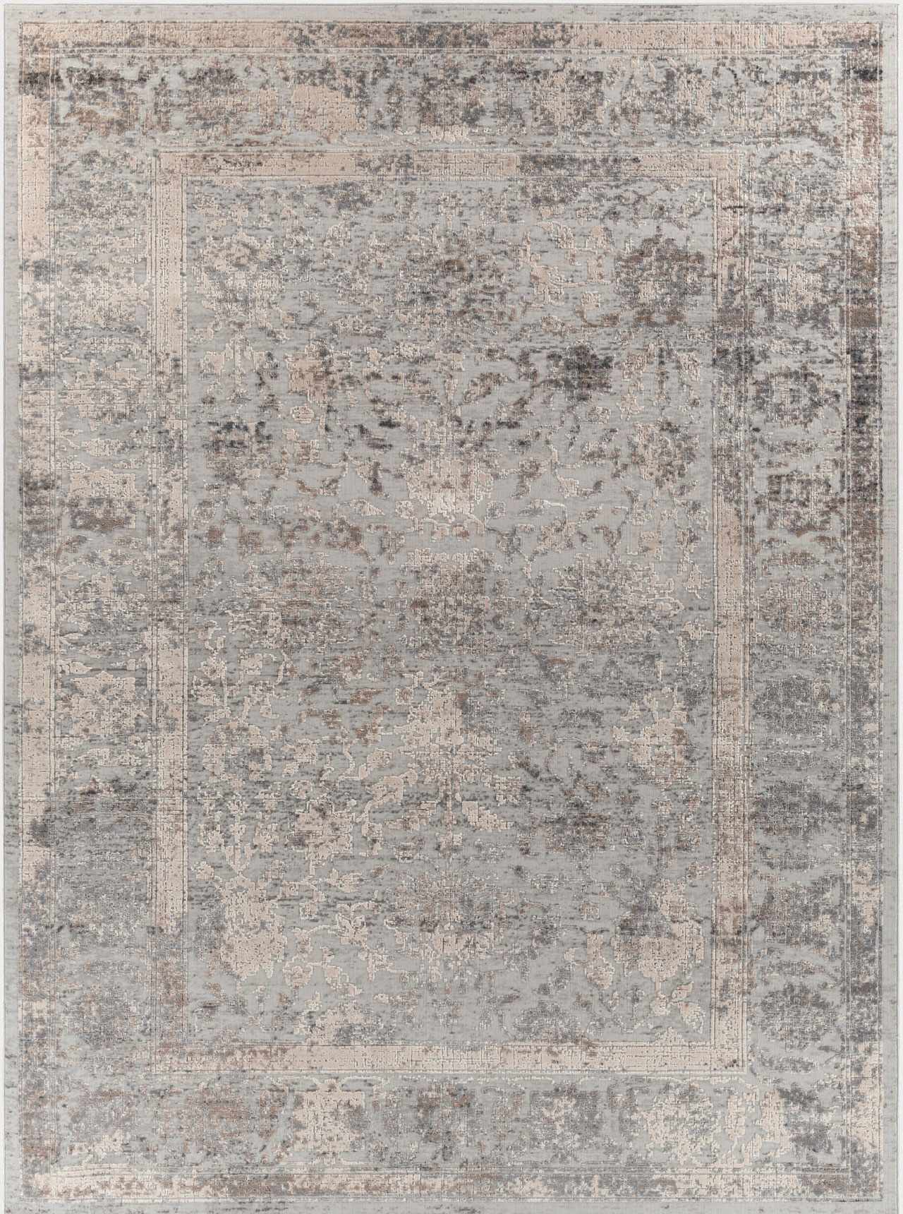 Gray And Charcoal Traditional Style Machine Woven Rug - Image 2