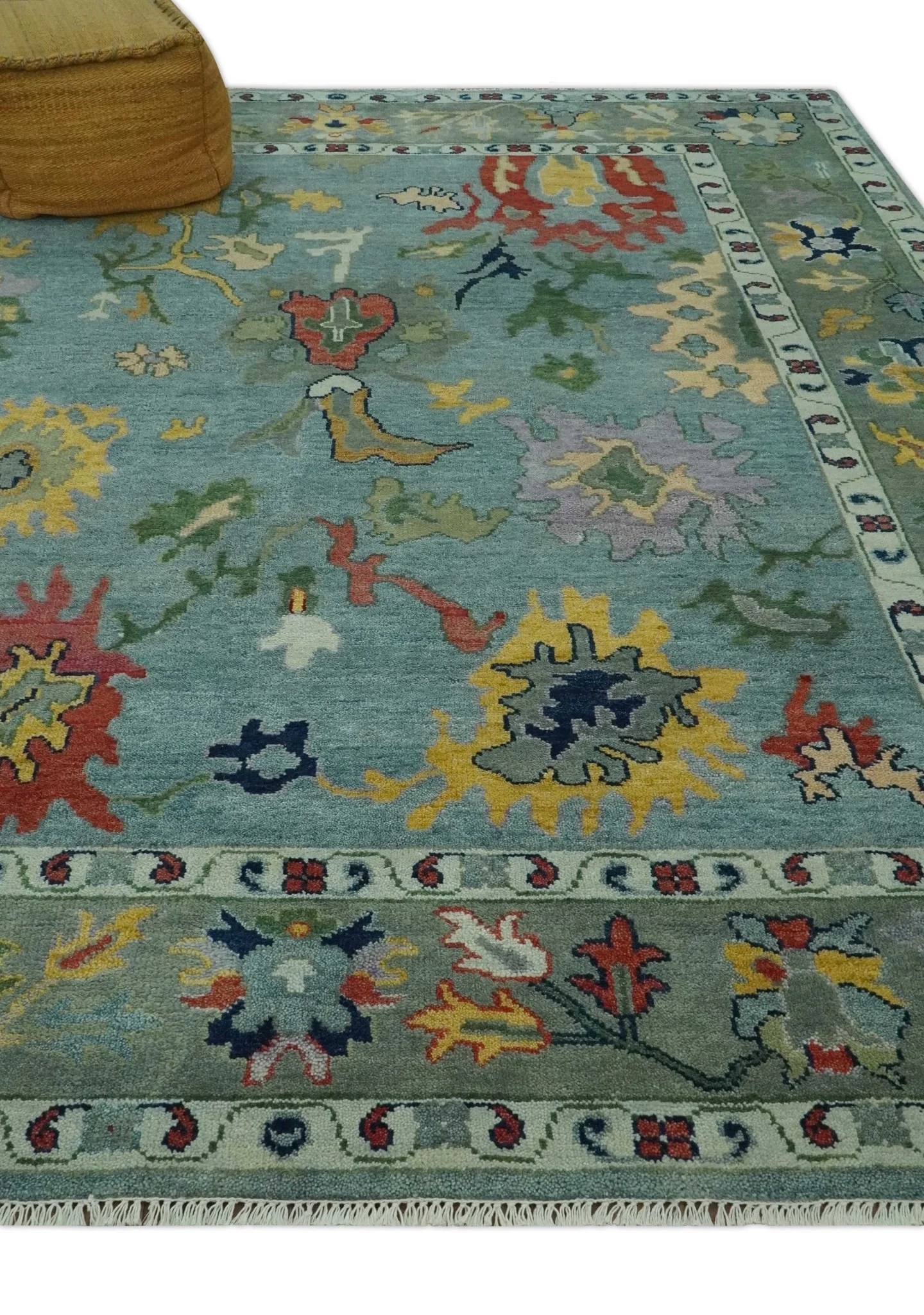 Vibrant Colorful 8x10 Gray and green Hand Knotted Traditional Oushak wool rug - Image 2