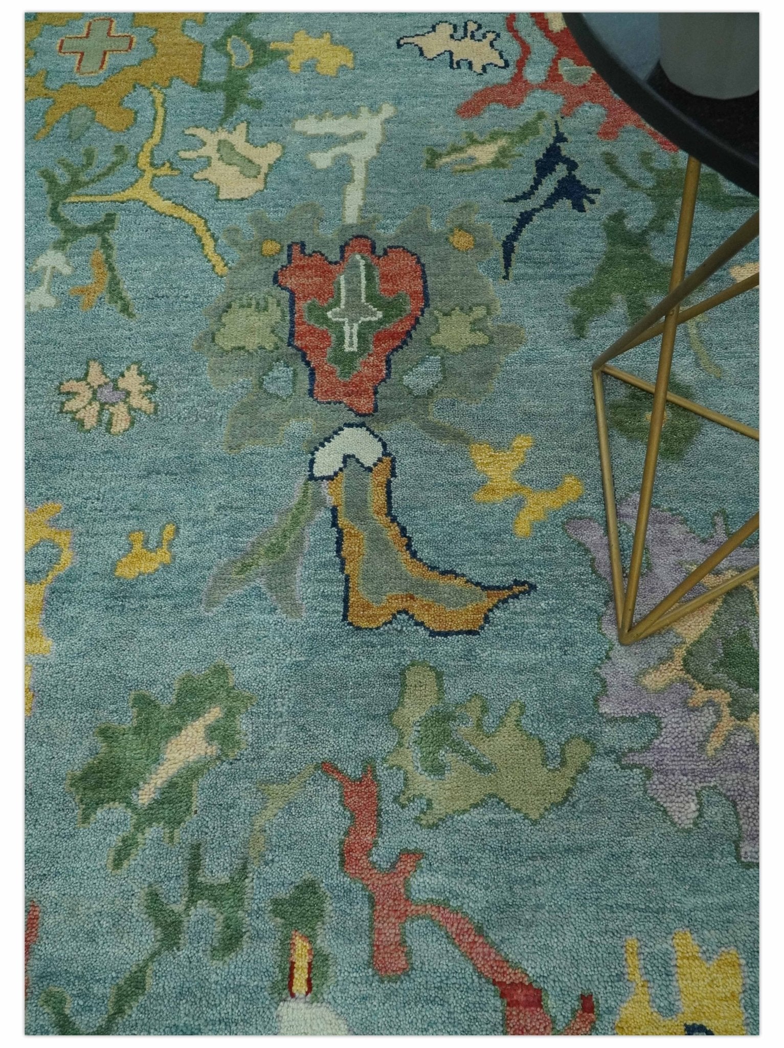 Vibrant Colorful 8x10 Gray and green Hand Knotted Traditional Oushak wool rug - Image 3