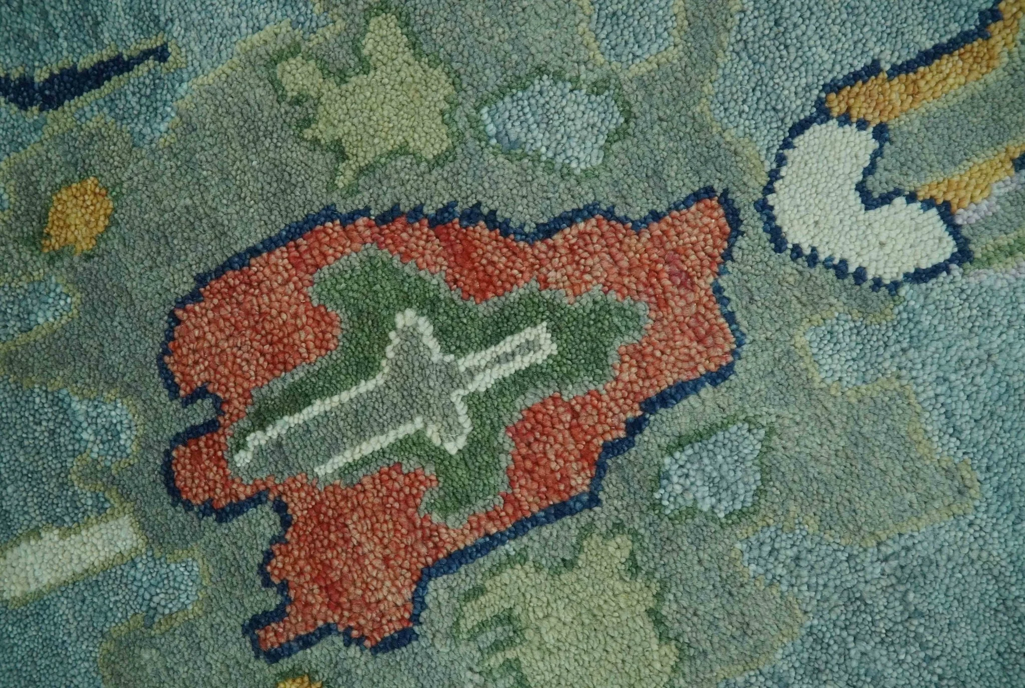 Vibrant Colorful 8x10 Gray and green Hand Knotted Traditional Oushak wool rug - Image 4