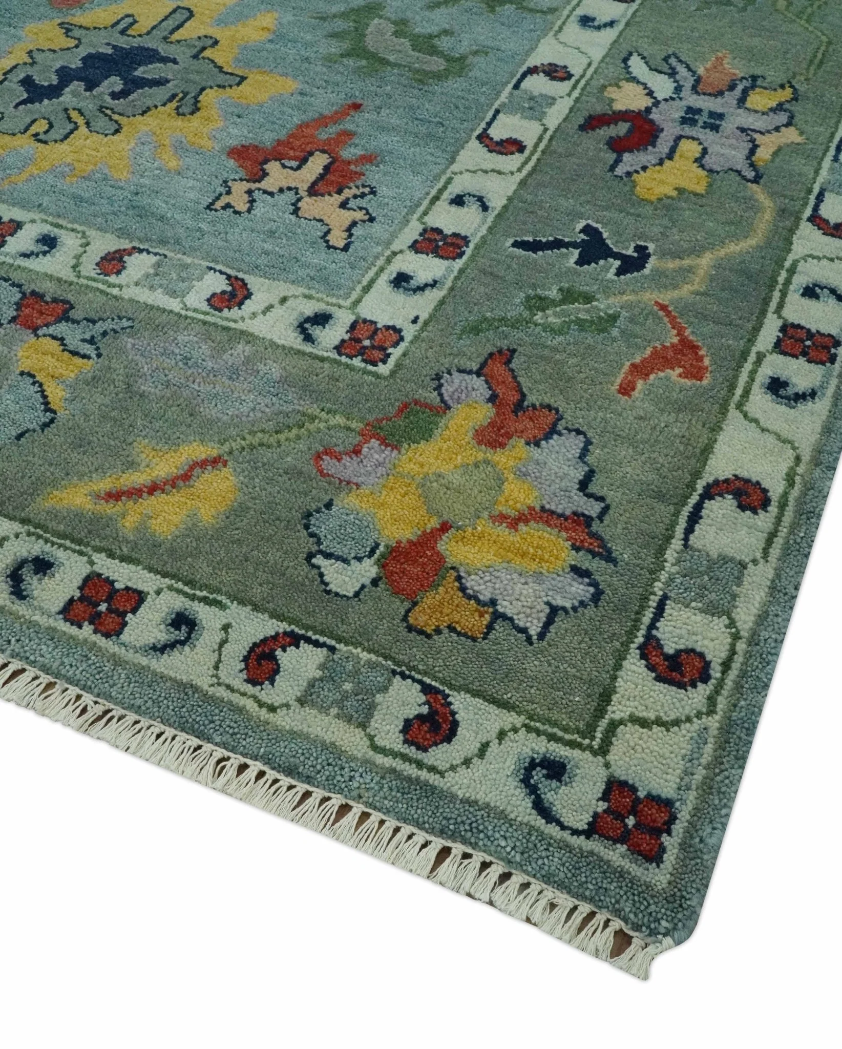 Vibrant Colorful 8x10 Gray and green Hand Knotted Traditional Oushak wool rug - Image 5