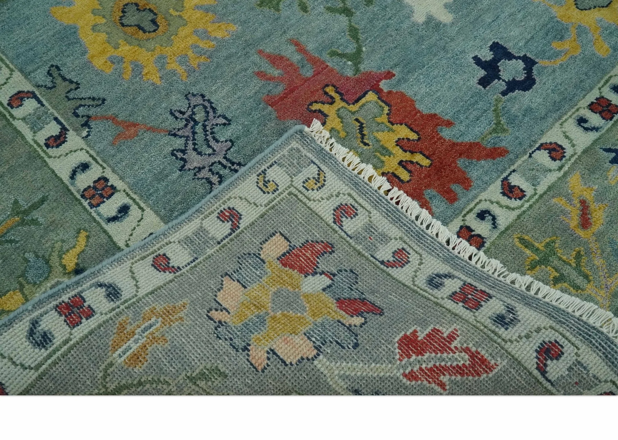 Vibrant Colorful 8x10 Gray and green Hand Knotted Traditional Oushak wool rug - Image 7
