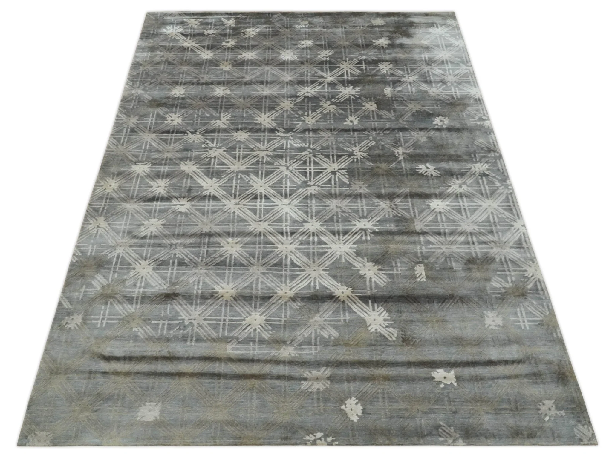 Antique look Gray and Ivory Geometrical Stripes Pattern Hand loom Viscose wool Area Rug - Image 11