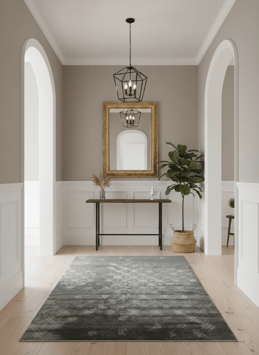 Antique look Gray and Ivory Geometrical Stripes Pattern Hand loom Viscose wool Area Rug - Image 2