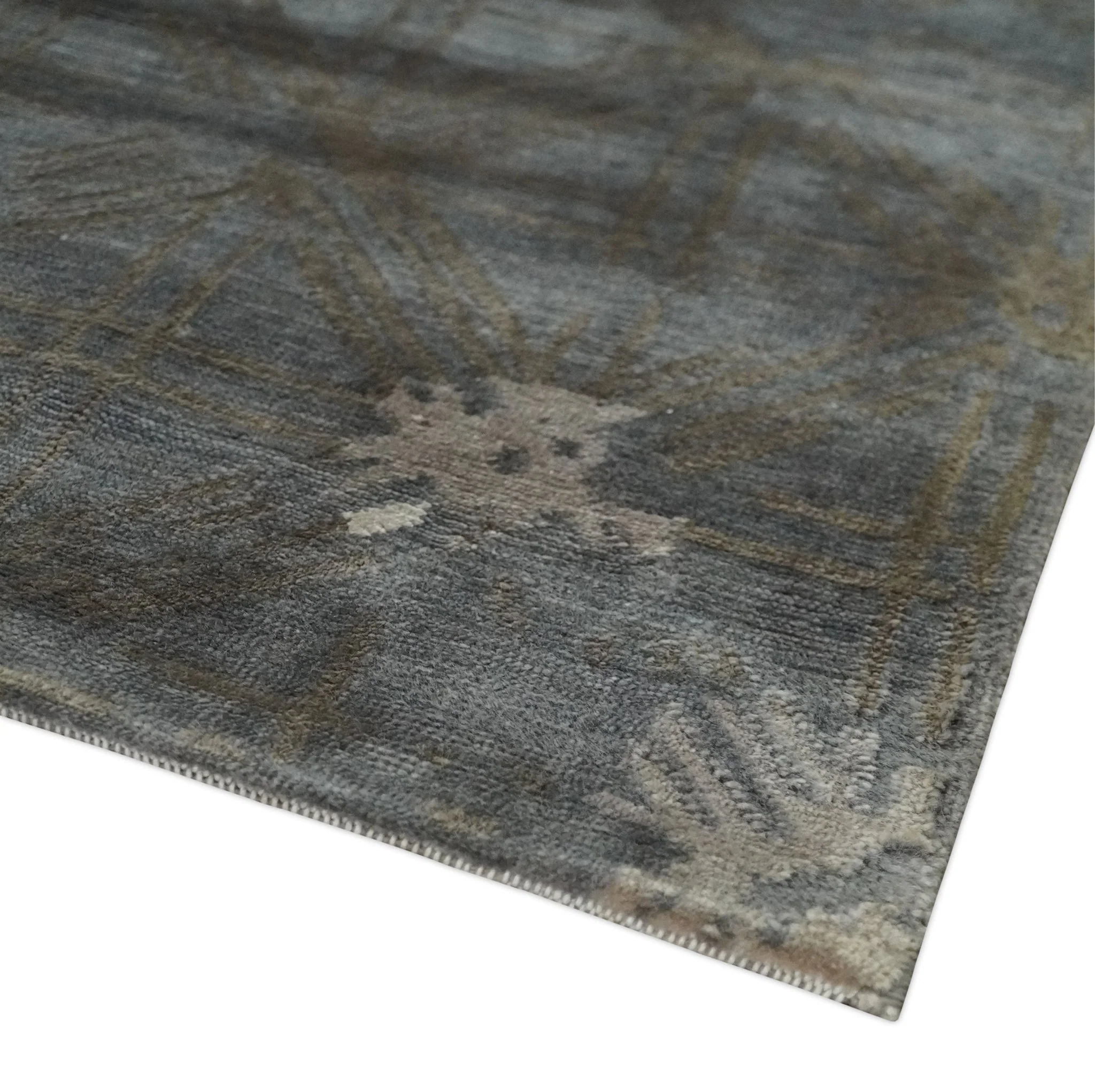 Antique look Gray and Ivory Geometrical Stripes Pattern Hand loom Viscose wool Area Rug - Image 5