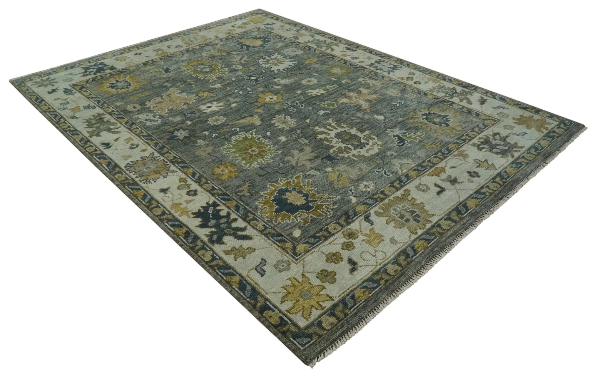 Gray and Ivory Hand Knotted Traditional Oushak 9x12 Wool Area Rug - Image 10