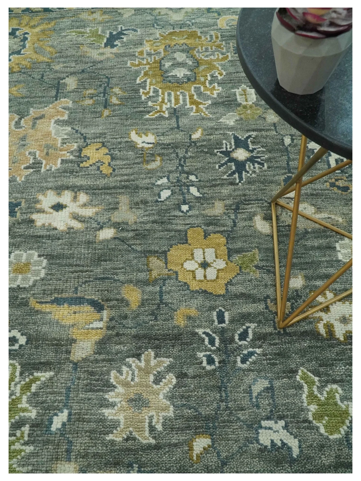 Gray and Ivory Hand Knotted Traditional Oushak 9x12 Wool Area Rug - Image 2