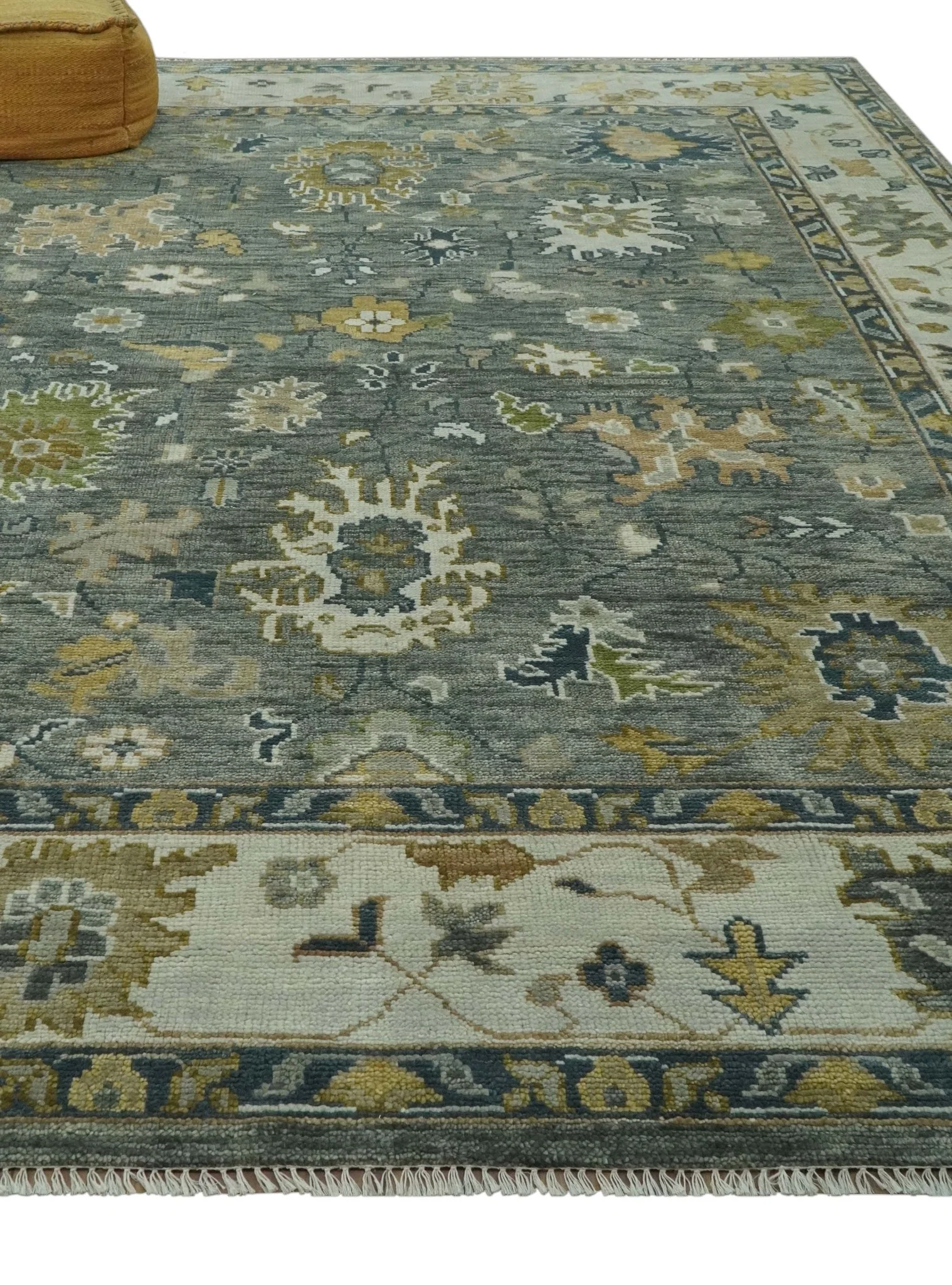 Gray and Ivory Hand Knotted Traditional Oushak 9x12 Wool Area Rug - Image 3