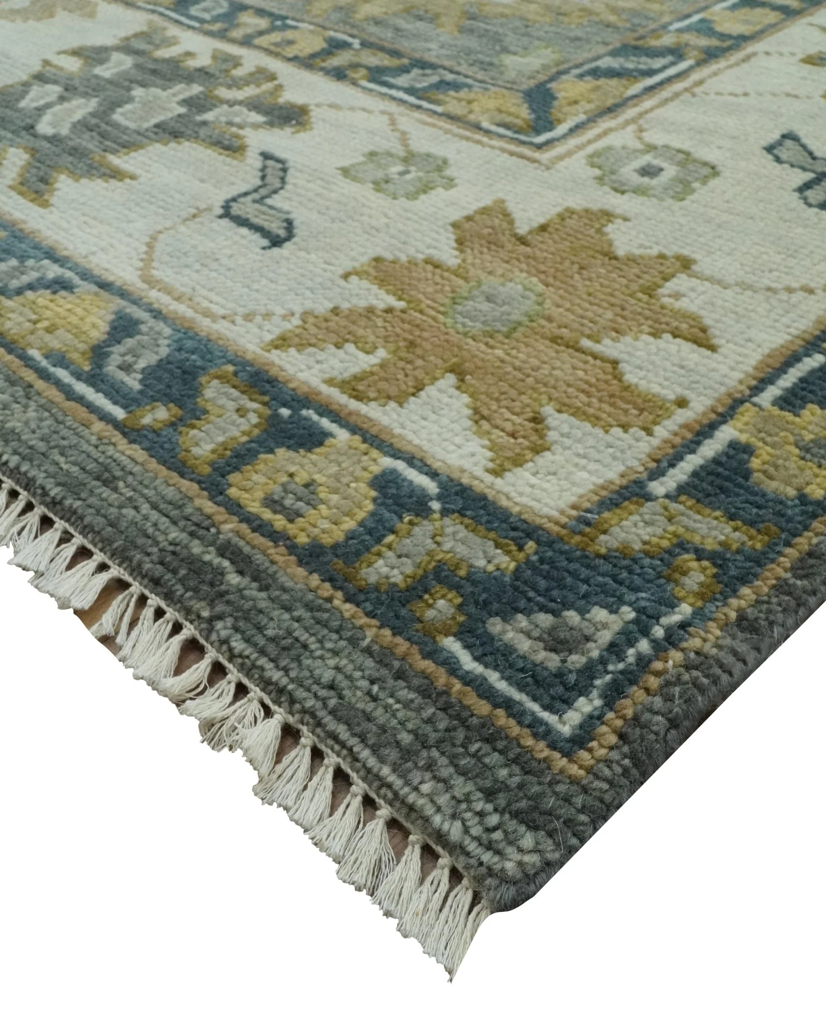 Gray and Ivory Hand Knotted Traditional Oushak 9x12 Wool Area Rug - Image 5
