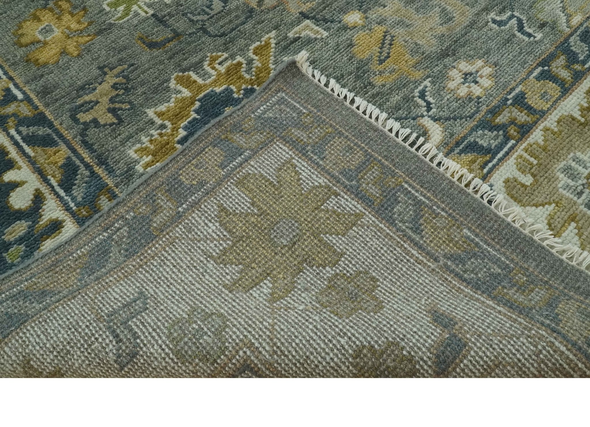 Gray and Ivory Hand Knotted Traditional Oushak 9x12 Wool Area Rug - Image 6