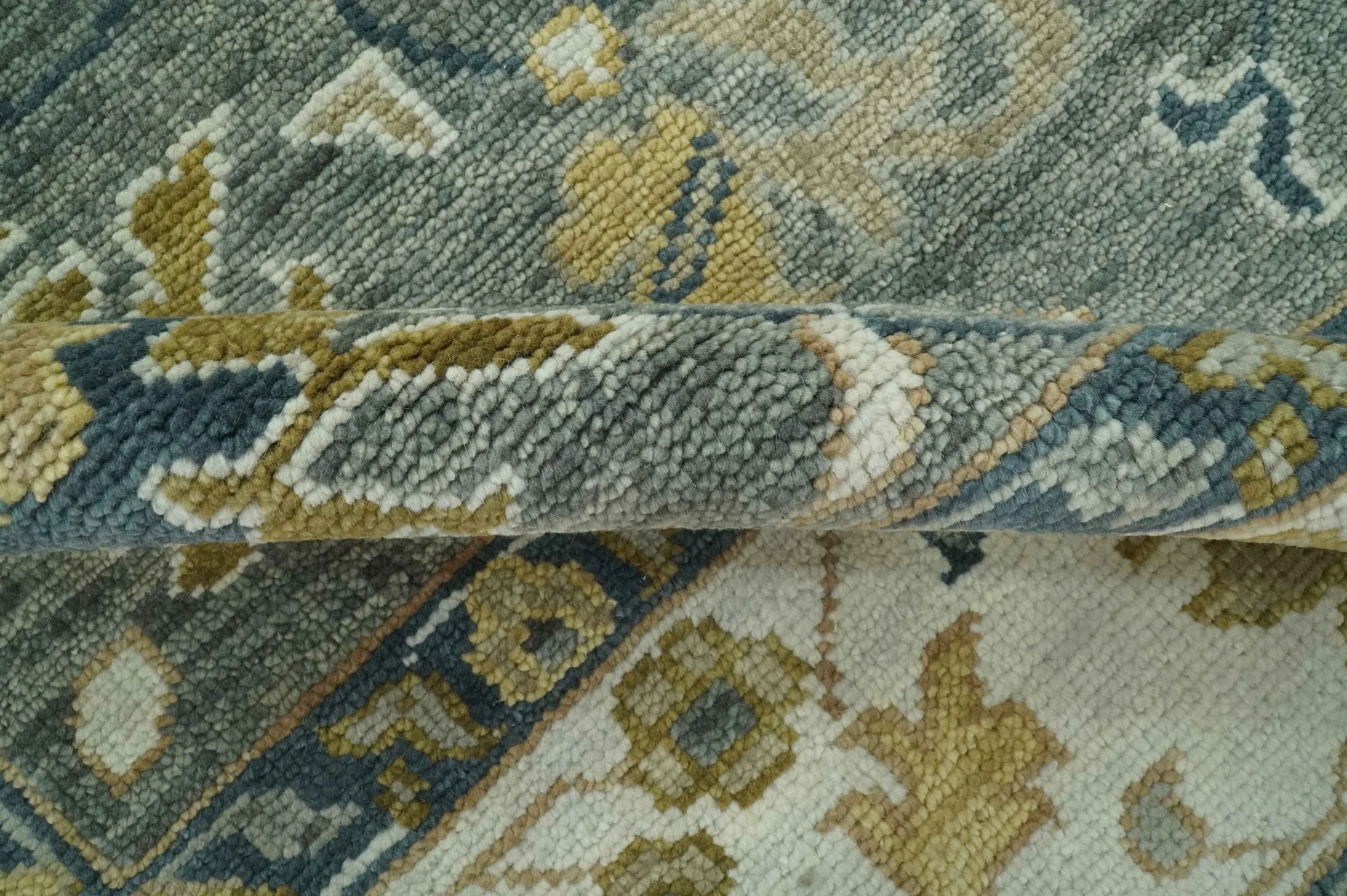 Gray and Ivory Hand Knotted Traditional Oushak 9x12 Wool Area Rug - Image 7