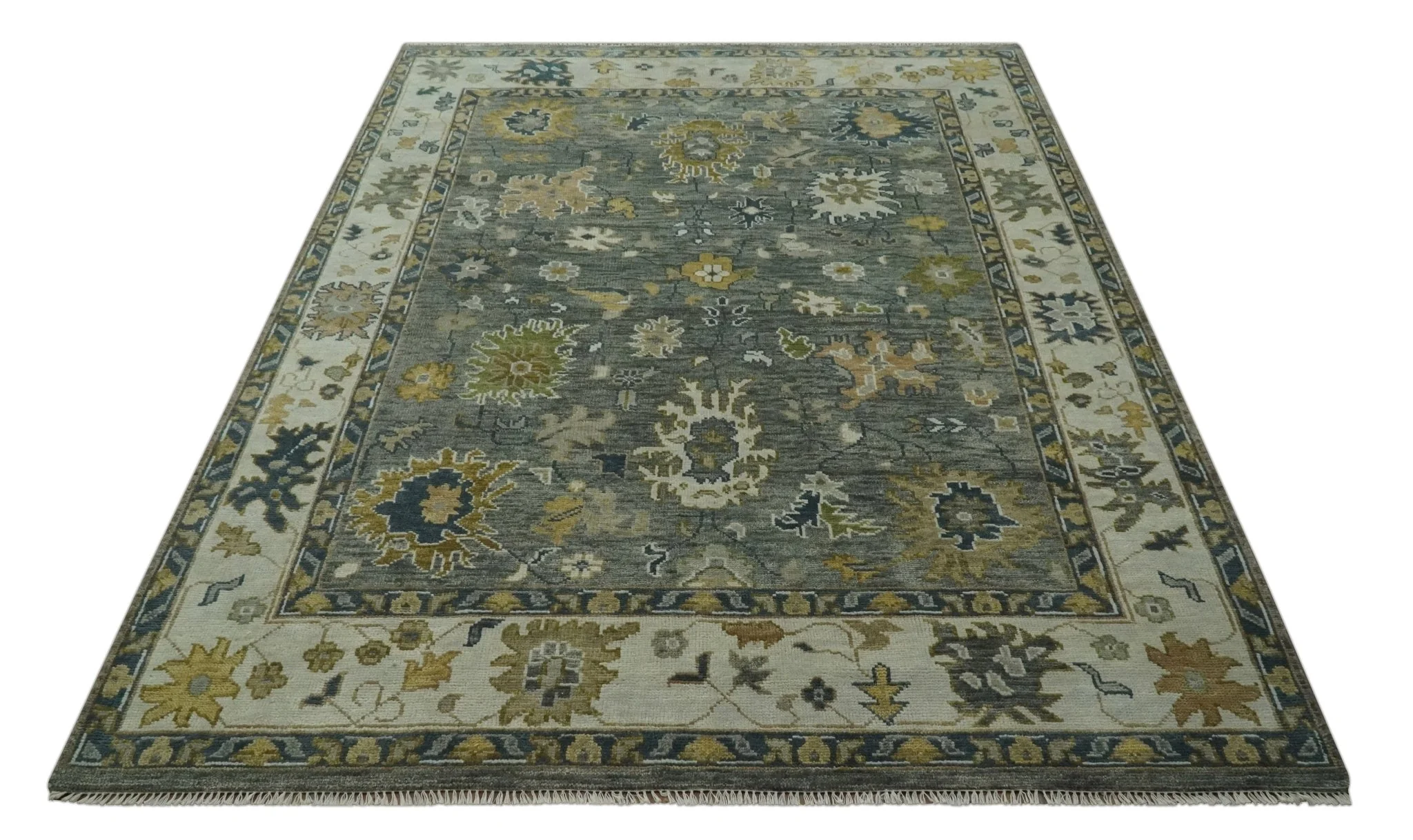 Gray and Ivory Hand Knotted Traditional Oushak 9x12 Wool Area Rug - Image 9